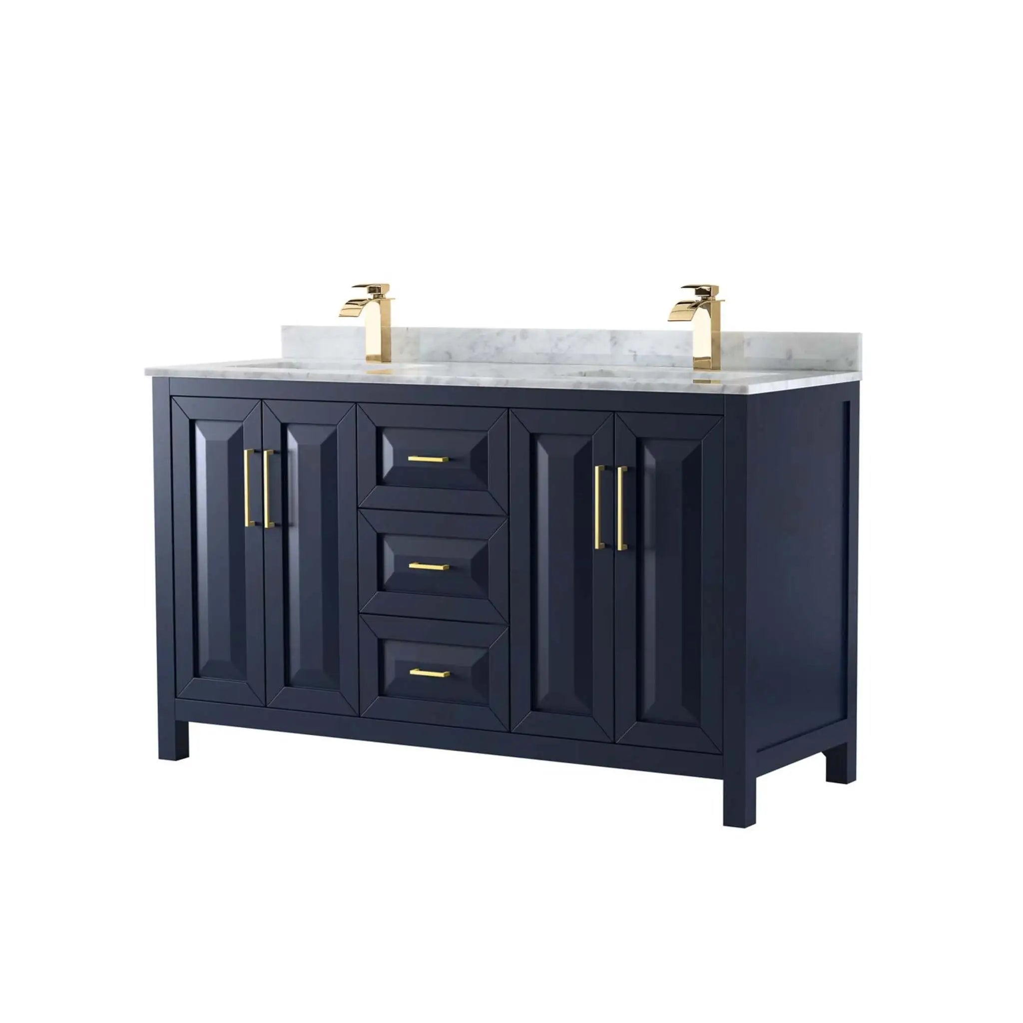 60" Daria Double Bathroom Vanity in Dark Blue with Brushed Gold Trim by Wyndham