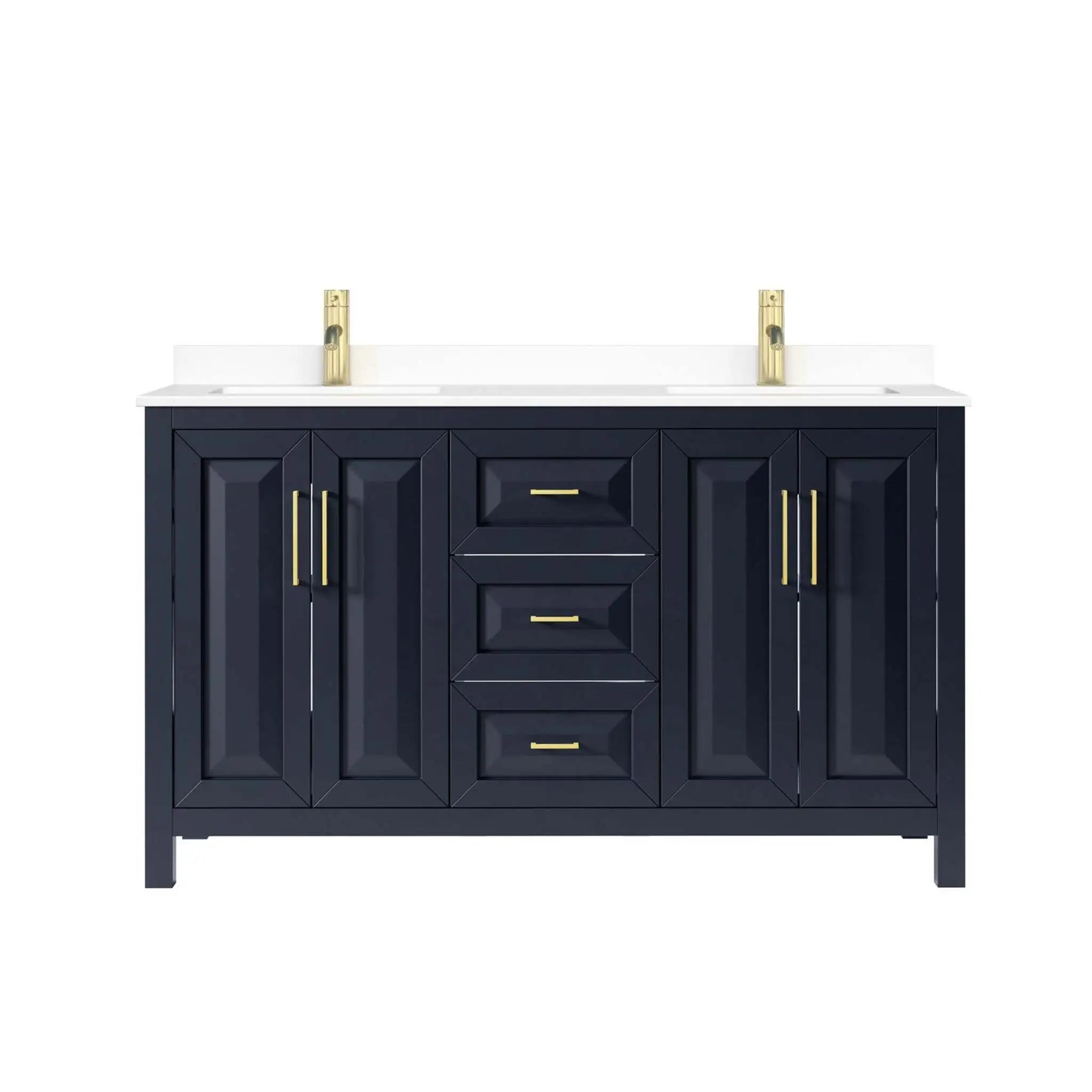 60" Daria Double Bathroom Vanity in Dark Blue with Brushed Gold Trim by Wyndham