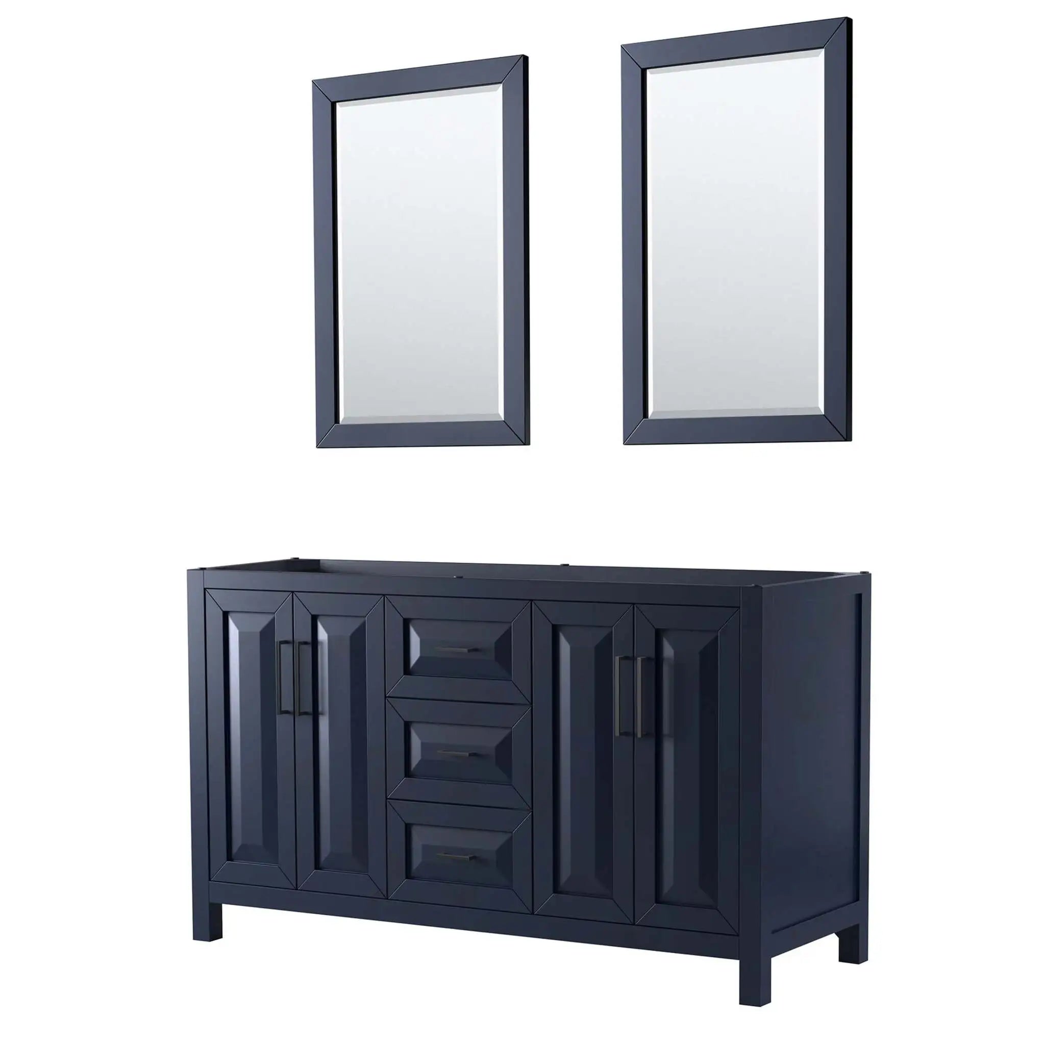 60" Daria Double Bathroom Vanity in Dark Blue with Matte Black Trim & 24" Mirror by Wyndham