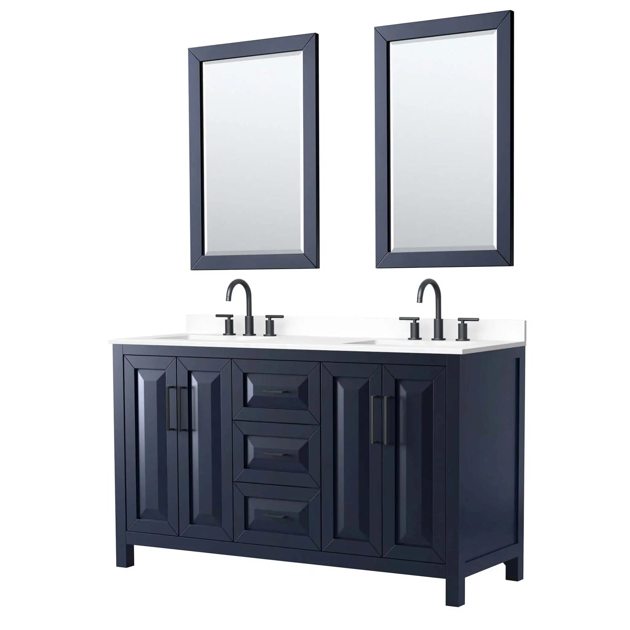 60" Daria Double Bathroom Vanity in Dark Blue with Matte Black Trim & 24" Mirror by Wyndham