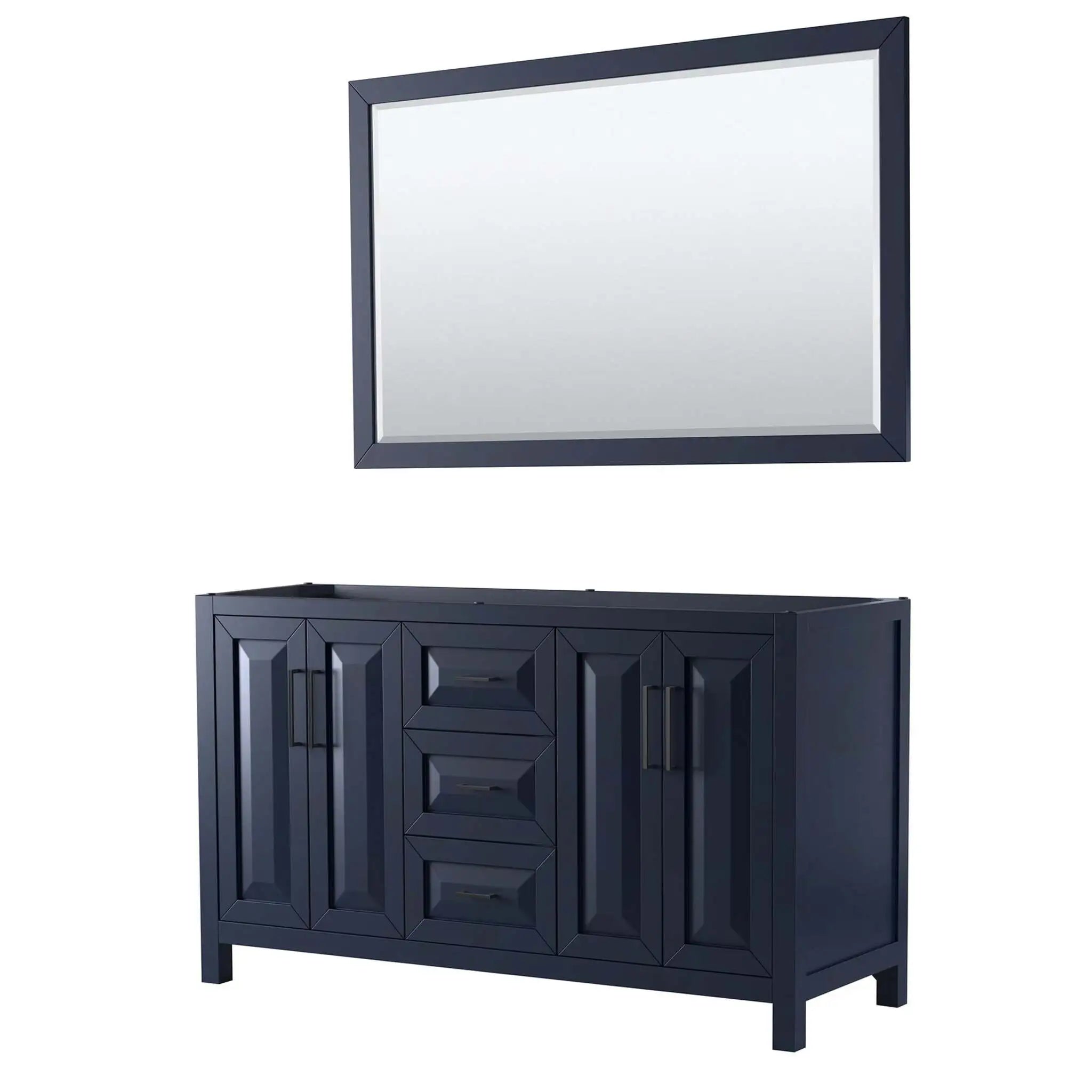 60" Daria Double Bathroom Vanity in Dark Blue with Matte Black Trim & 58" Mirror by Wyndham