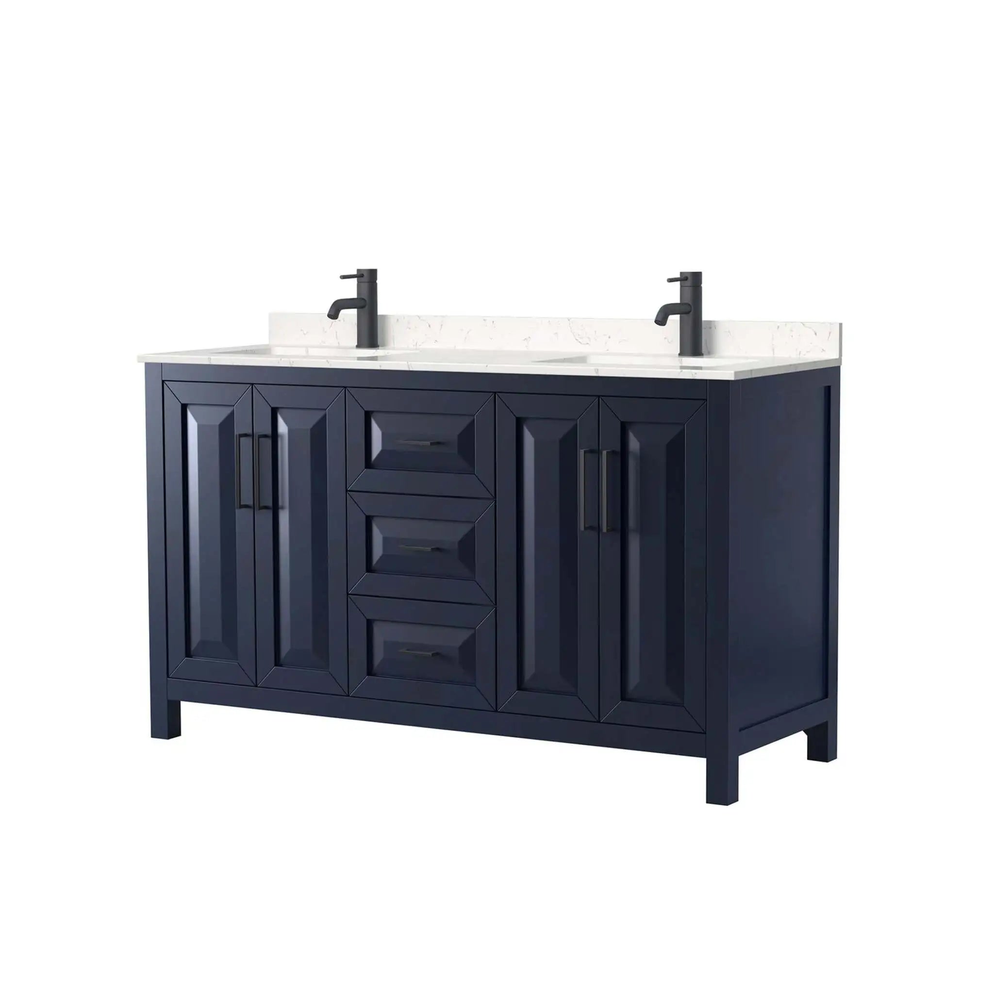60" Daria Double Bathroom Vanity in Dark Blue with Matte Black Trim by Wyndham