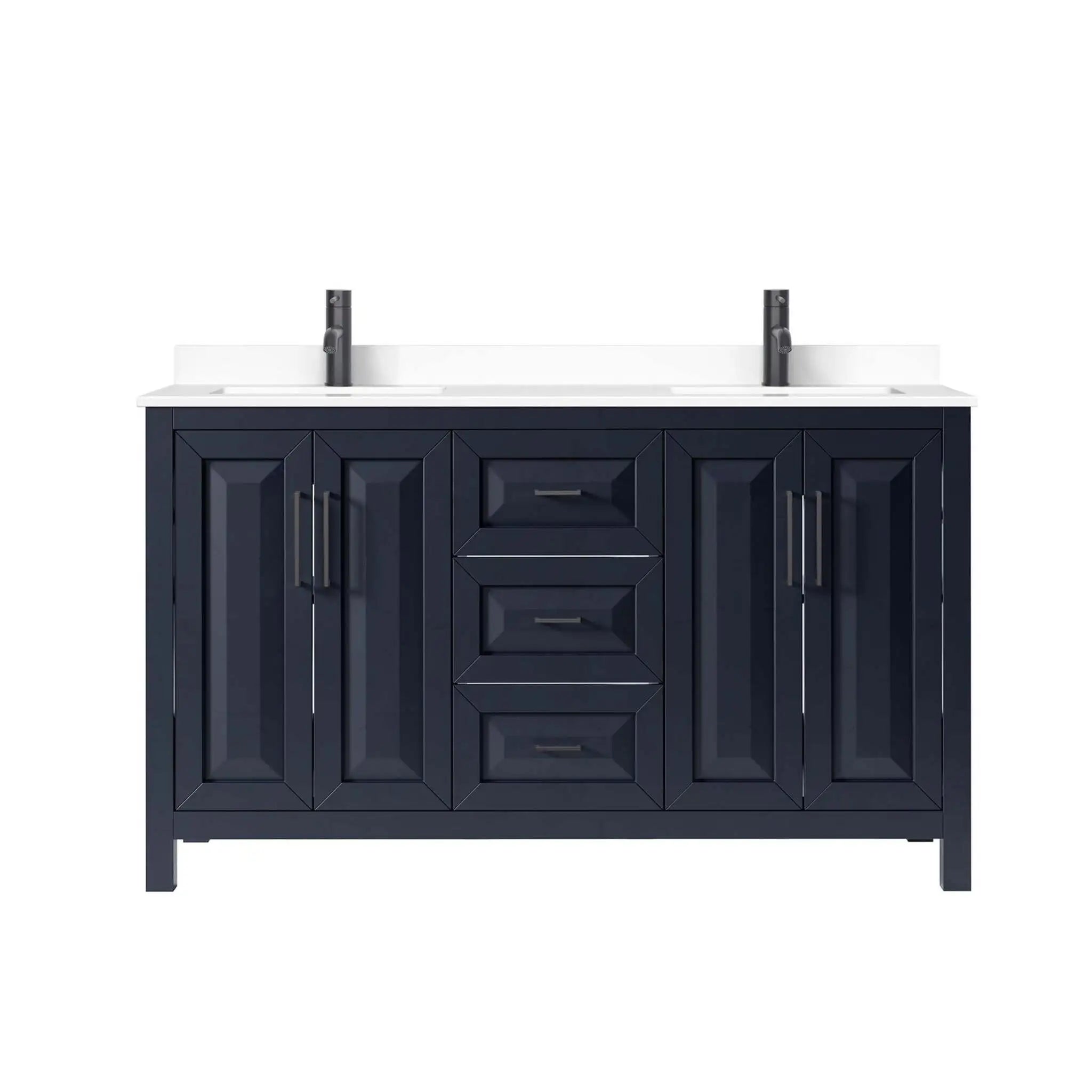 60" Daria Double Bathroom Vanity in Dark Blue with Matte Black Trim by Wyndham