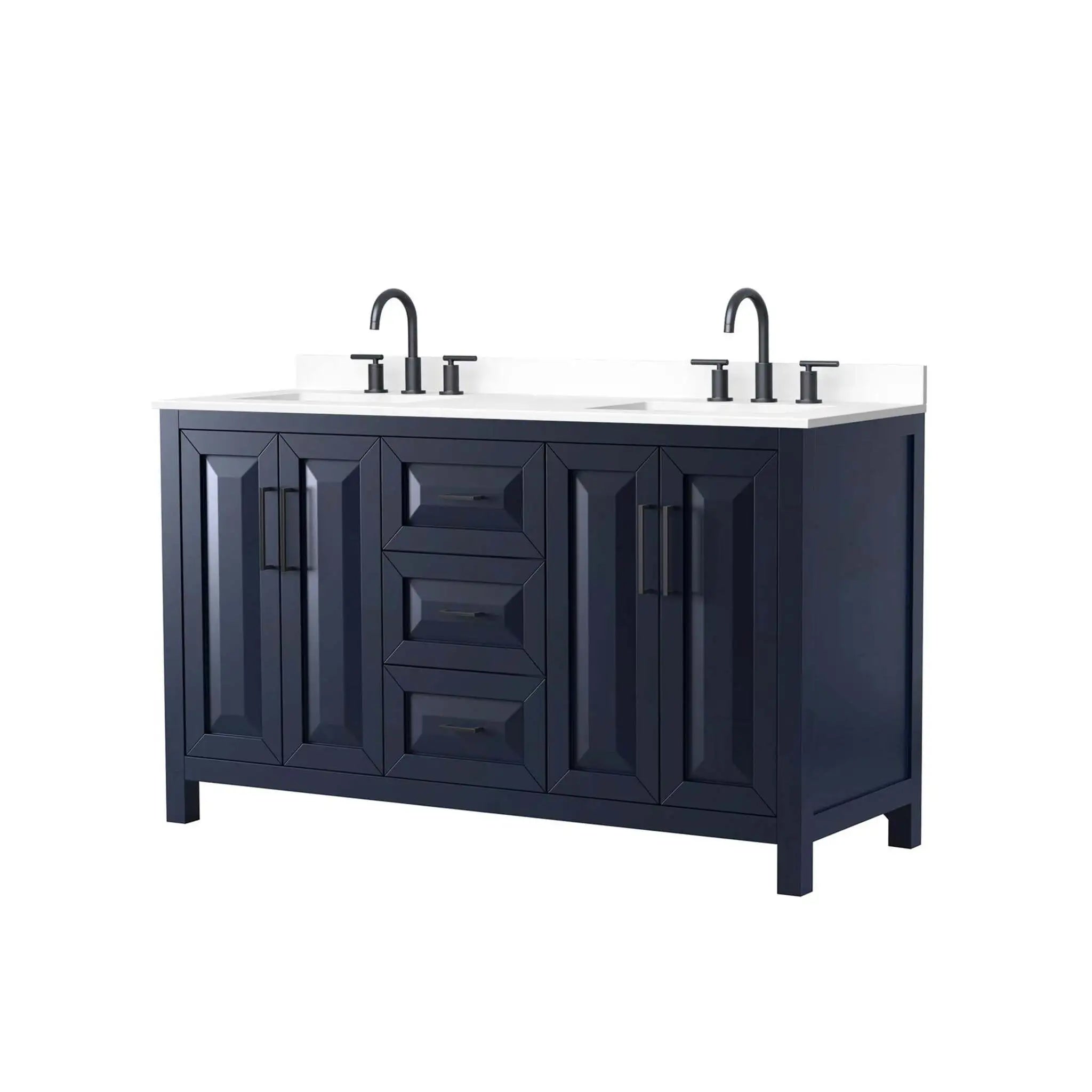 60" Daria Double Bathroom Vanity in Dark Blue with Matte Black Trim by Wyndham