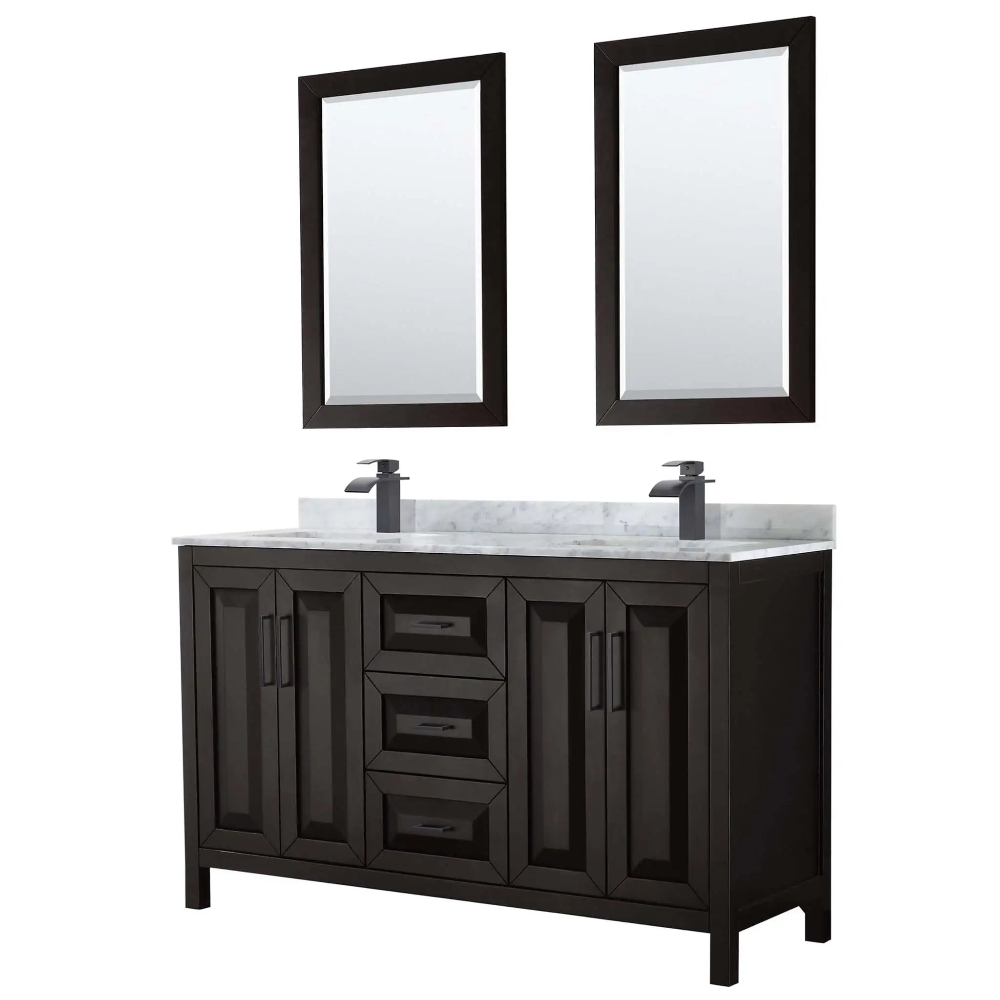 60" Daria Double Bathroom Vanity in Dark Espresso with Matte Black Trim & 24" Mirror by Wyndham