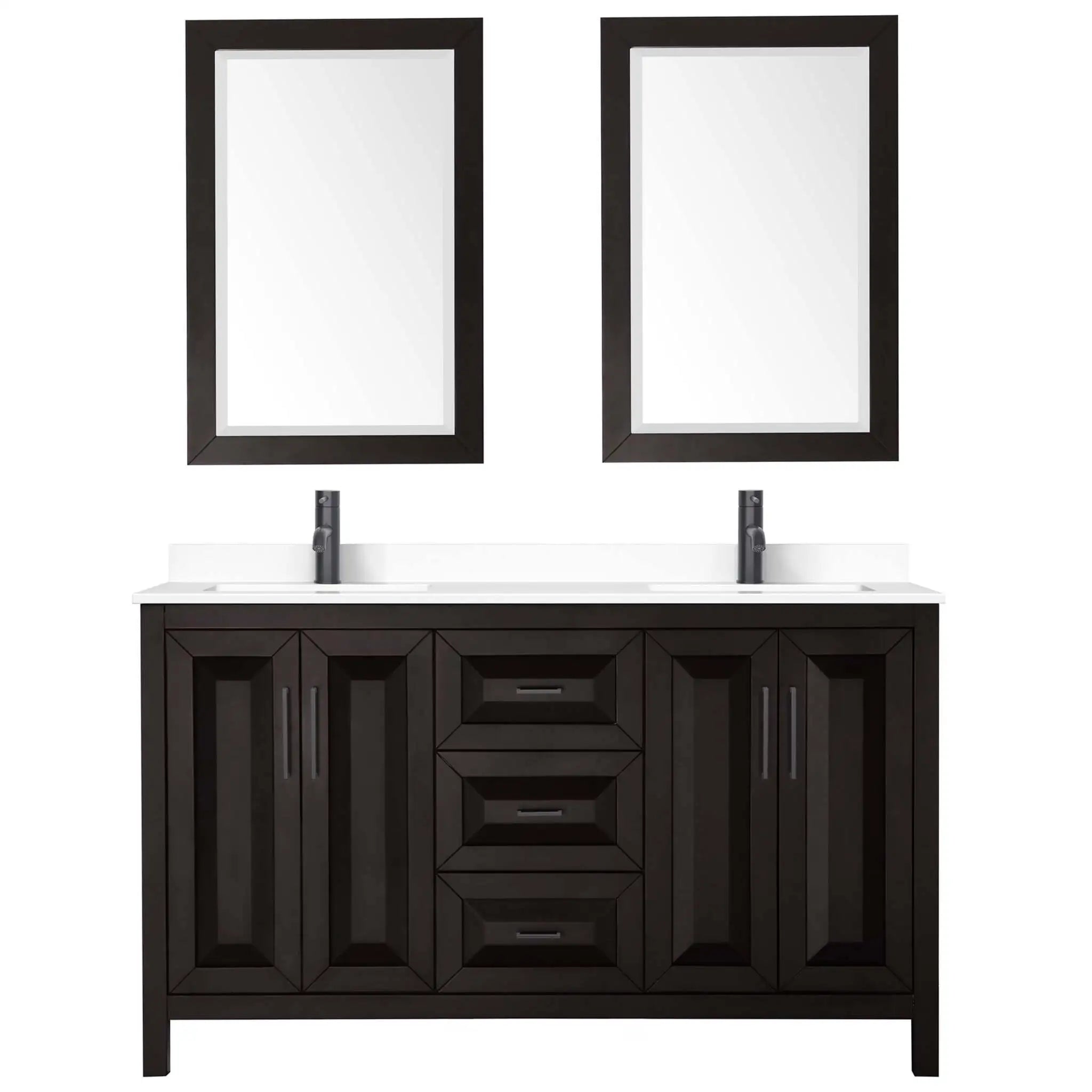 60" Daria Double Bathroom Vanity in Dark Espresso with Matte Black Trim & 24" Mirror by Wyndham