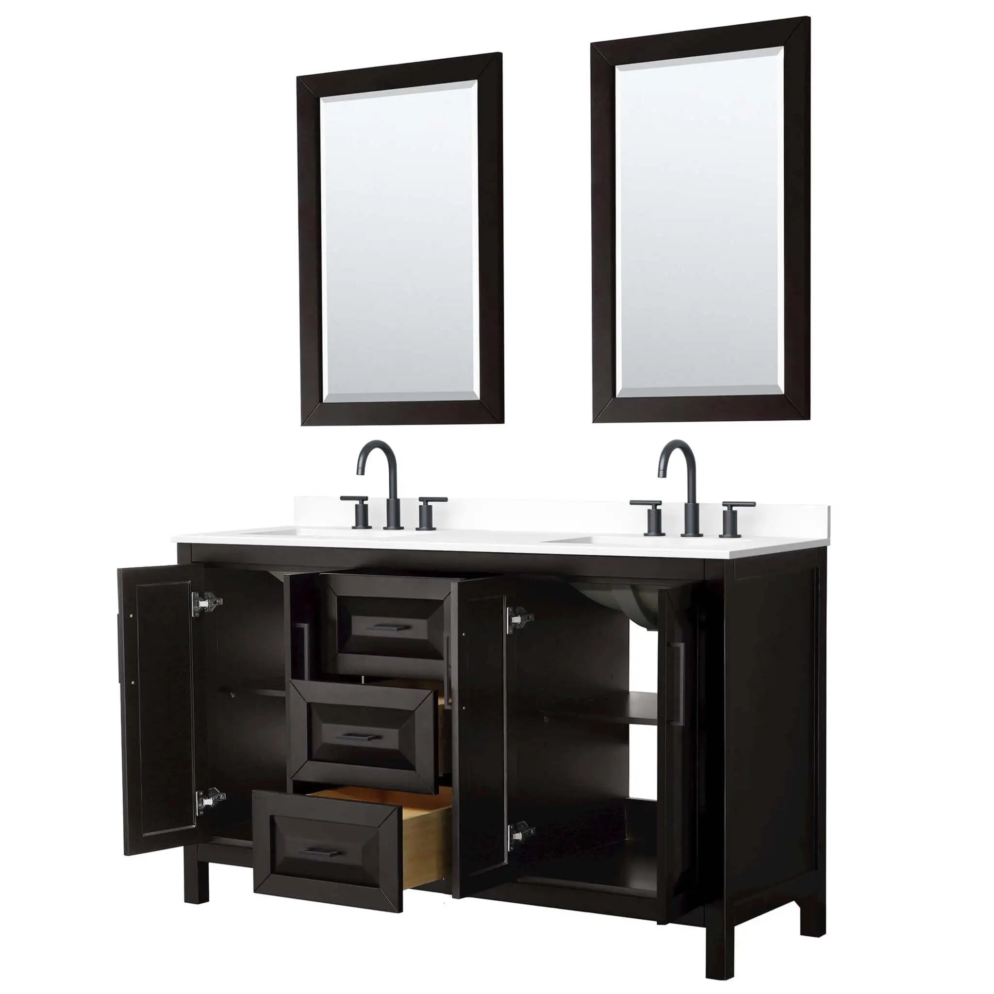60" Daria Double Bathroom Vanity in Dark Espresso with Matte Black Trim & 24" Mirror by Wyndham