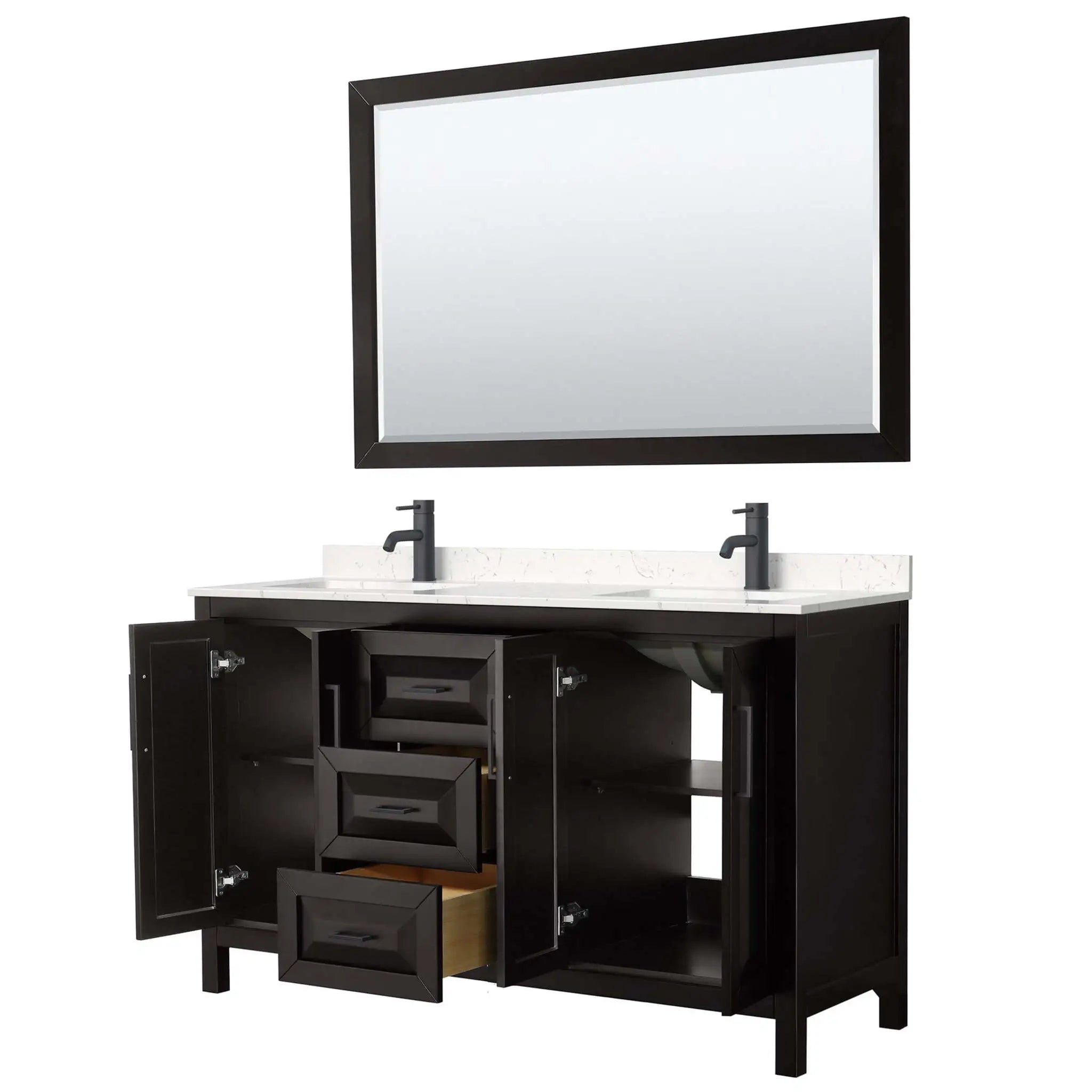 60" Daria Double Bathroom Vanity in Dark Espresso with Matte Black Trim & 58" Mirror by Wyndham