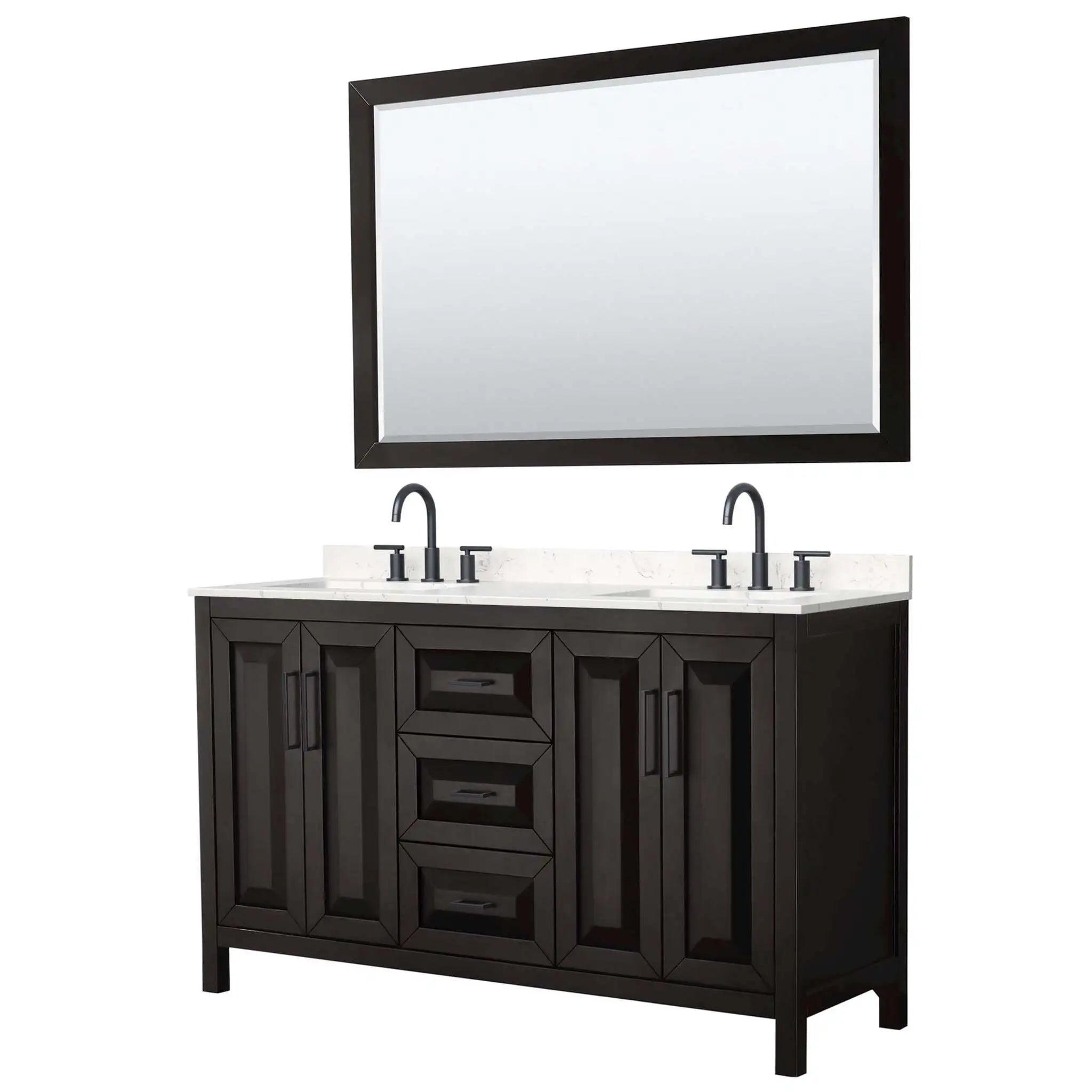 60" Daria Double Bathroom Vanity in Dark Espresso with Matte Black Trim & 58" Mirror by Wyndham