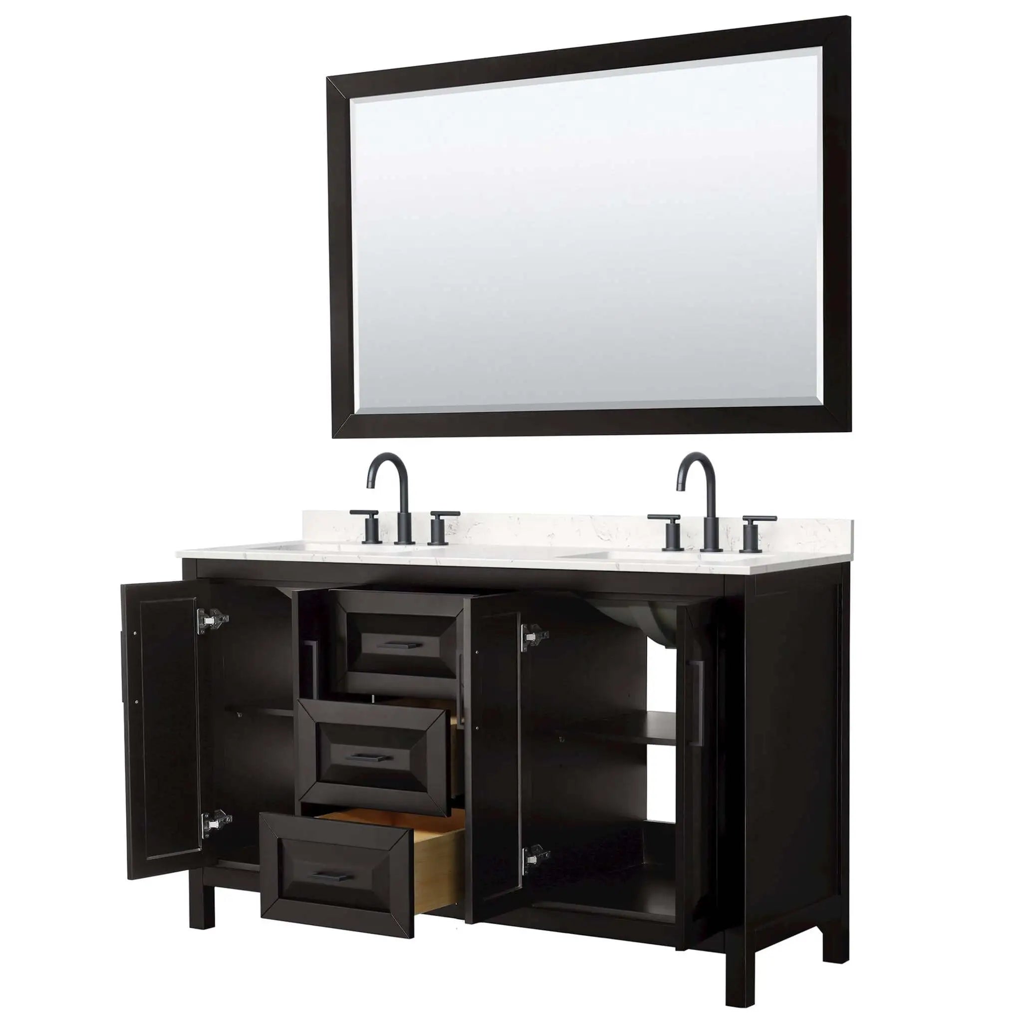 60" Daria Double Bathroom Vanity in Dark Espresso with Matte Black Trim & 58" Mirror by Wyndham