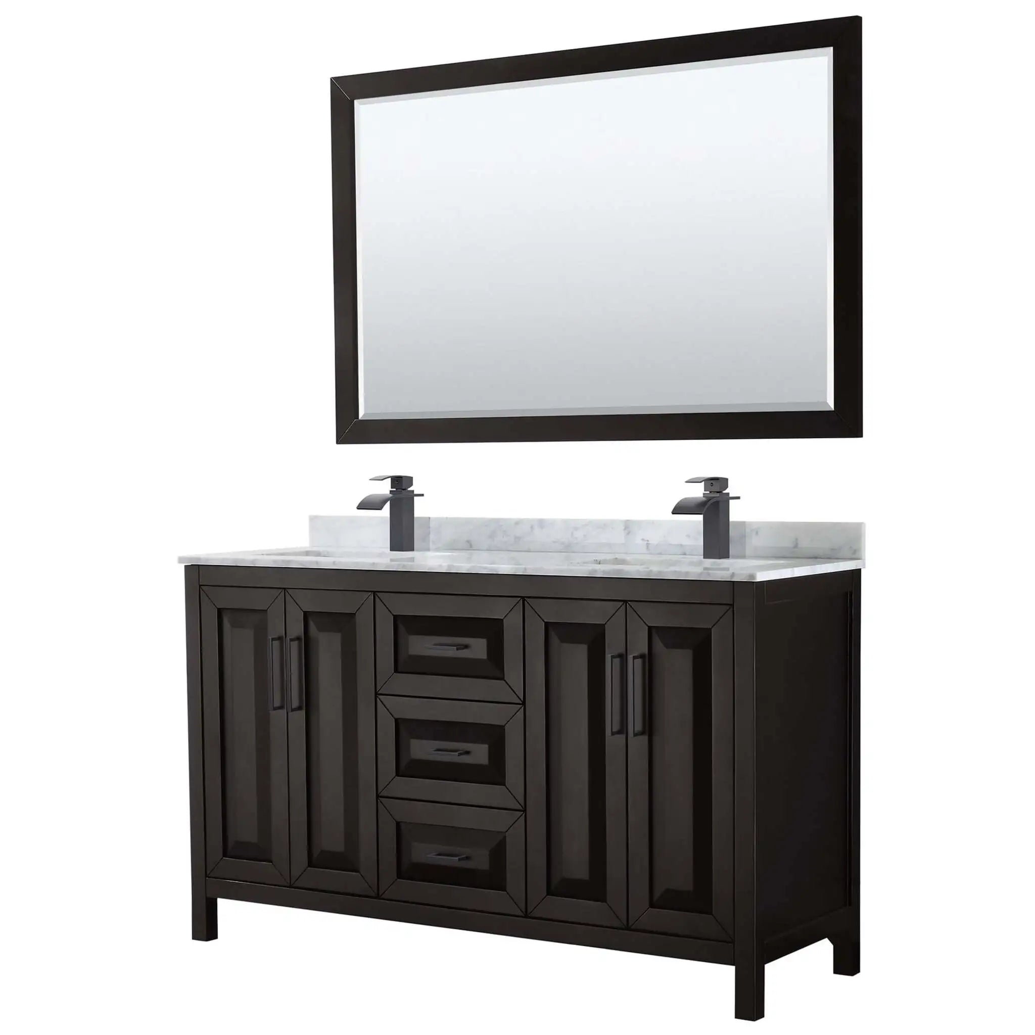 60" Daria Double Bathroom Vanity in Dark Espresso with Matte Black Trim & 58" Mirror by Wyndham