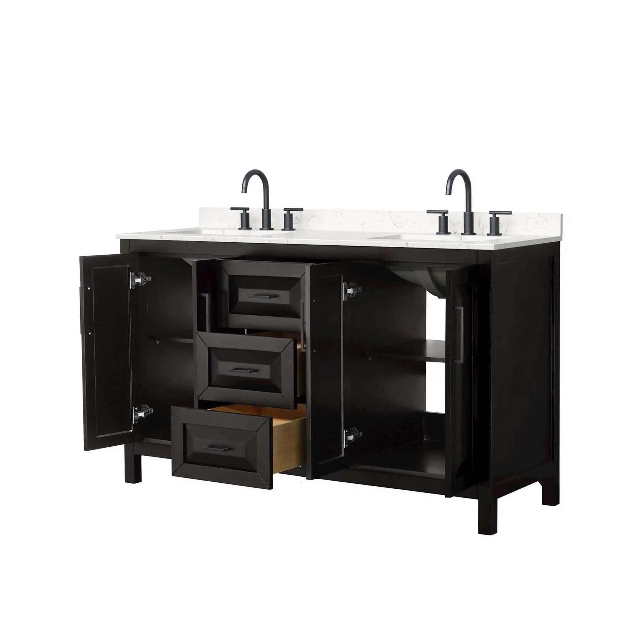 60" Daria Double Bathroom Vanity in Dark Espresso with Matte Black Trim by Wyndham