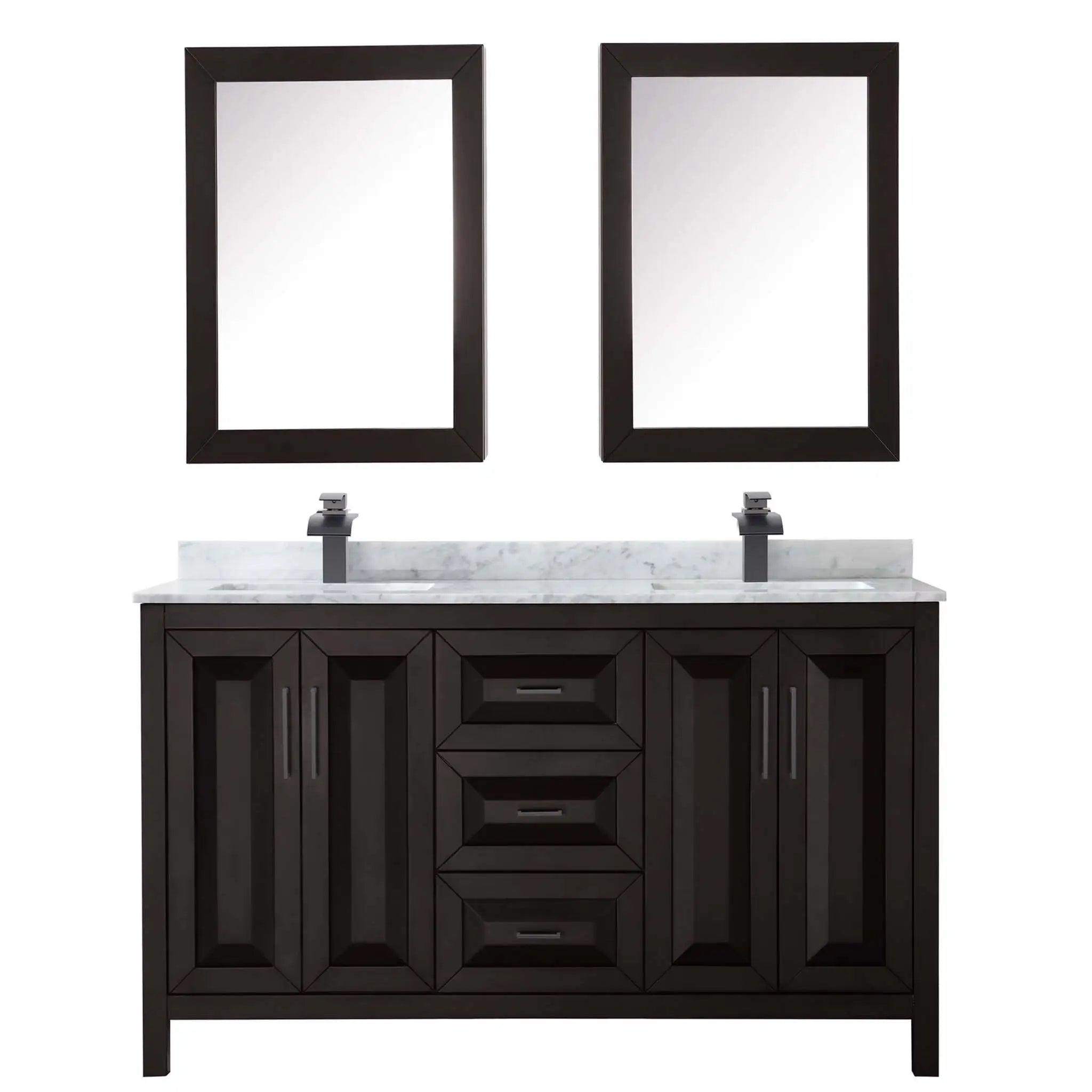 60" Daria Double Bathroom Vanity in Dark Espresso with Matte Black Trim & Medicine Cabinet by Wyndham
