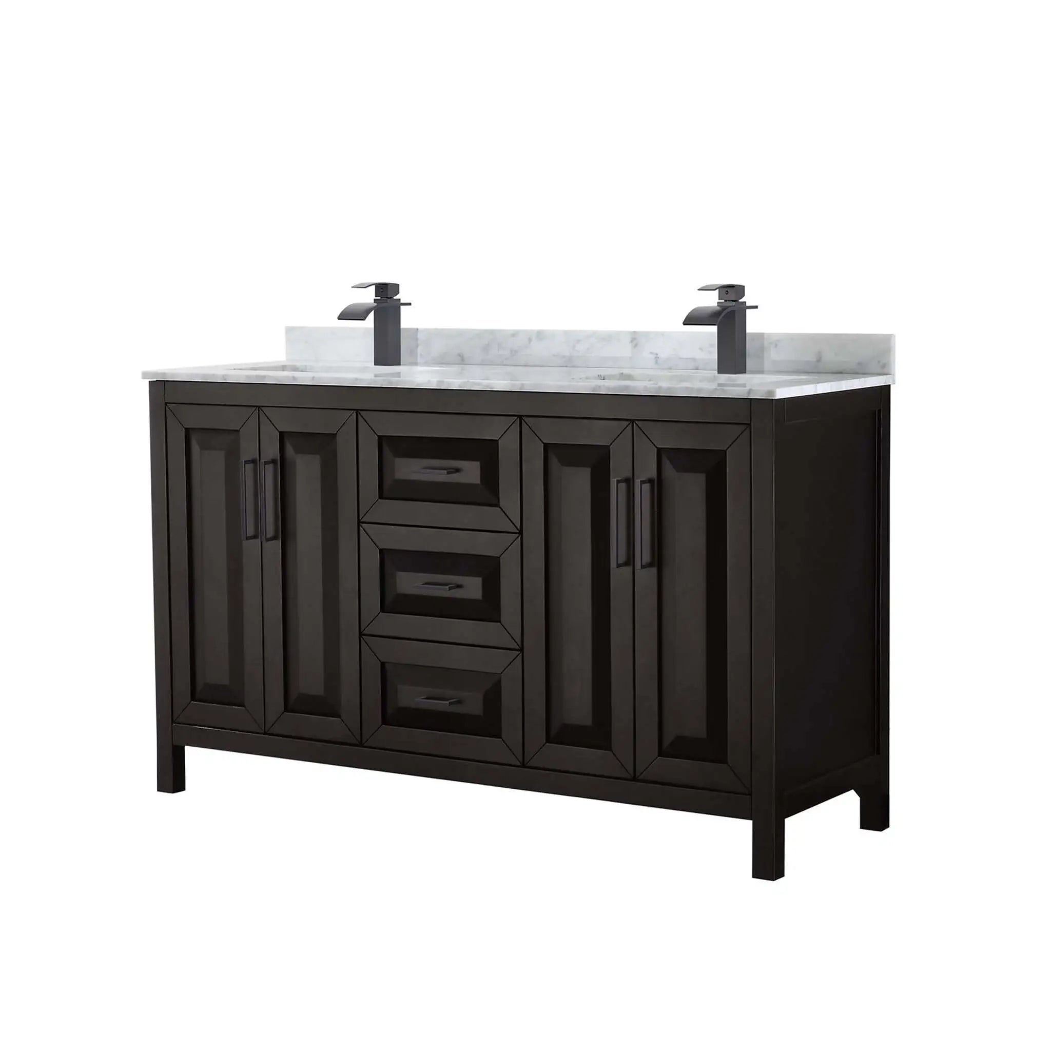 60" Daria Double Bathroom Vanity in Dark Espresso with Matte Black Trim by Wyndham