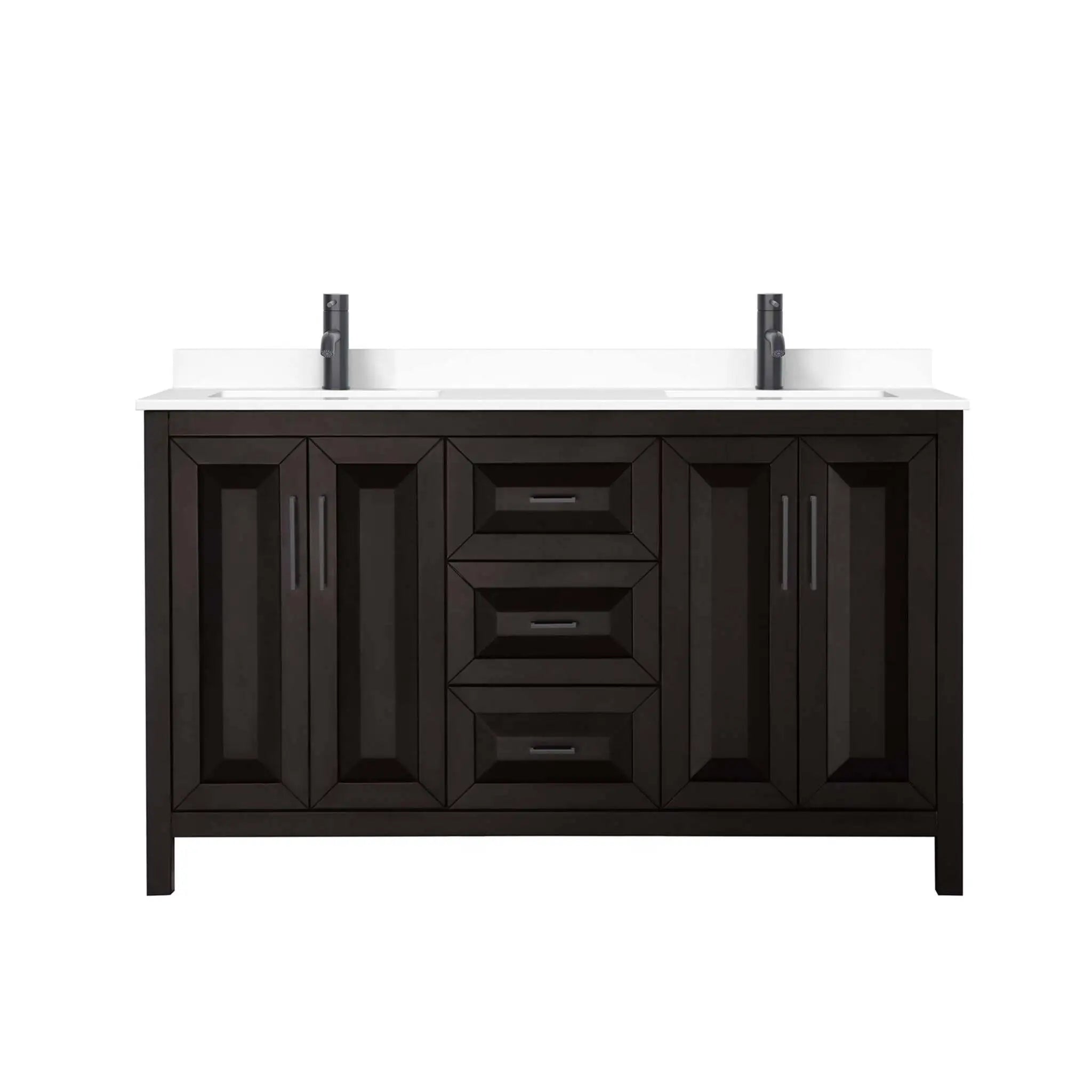 60" Daria Double Bathroom Vanity in Dark Espresso with Matte Black Trim by Wyndham