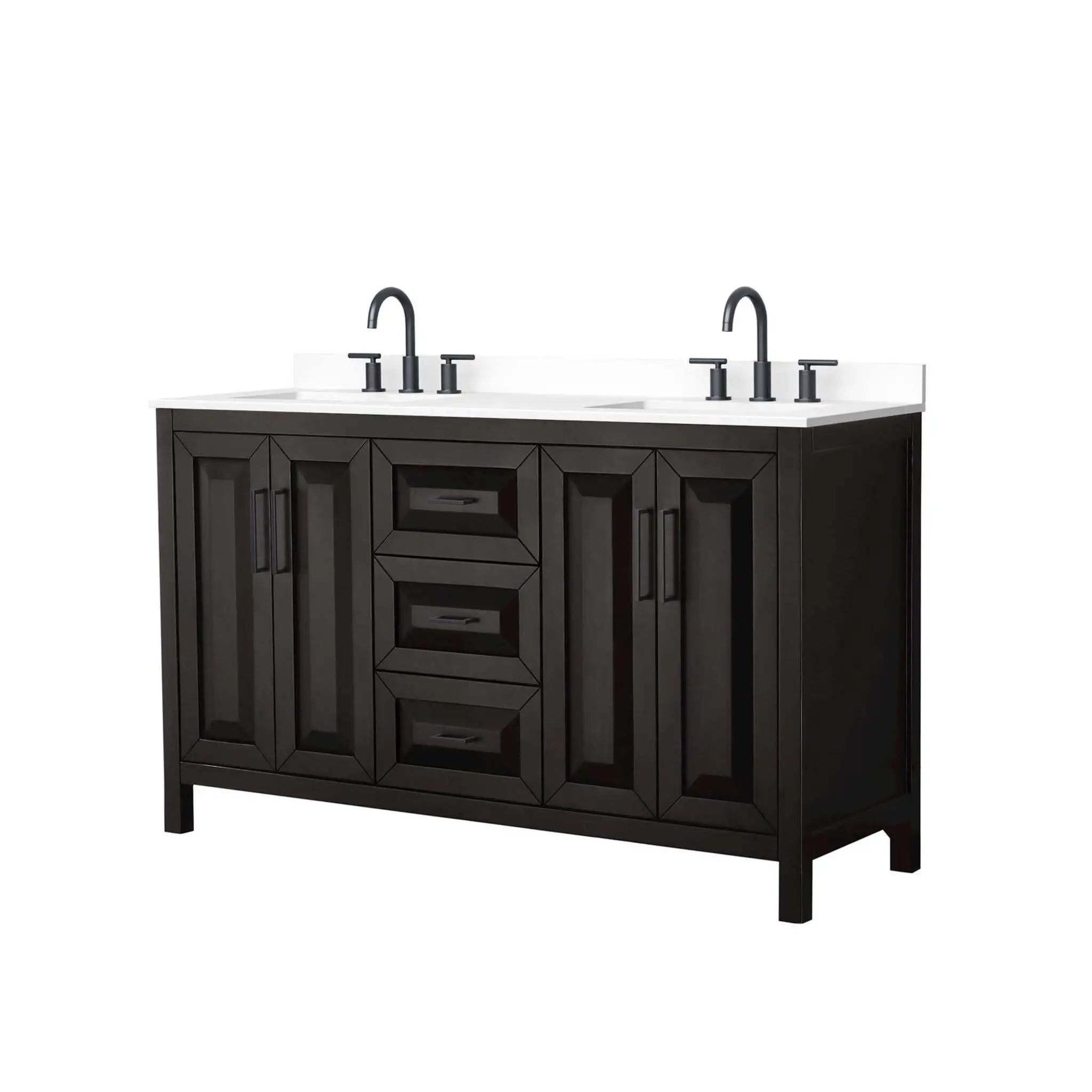 60" Daria Double Bathroom Vanity in Dark Espresso with Matte Black Trim by Wyndham