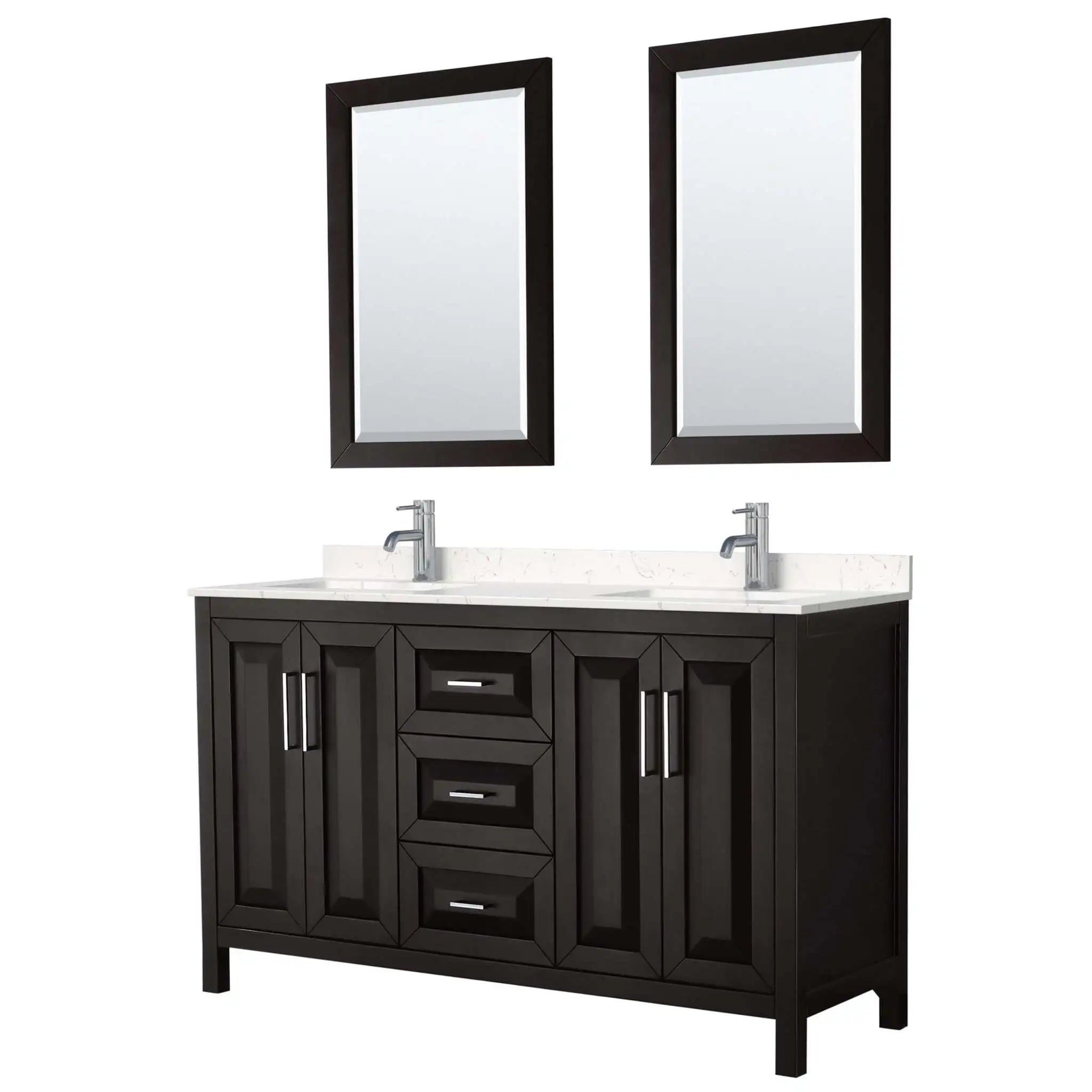 60" Daria Double Bathroom Vanity in Dark Espresso with Polished Chrome Trim & 24" Mirror by Wyndham