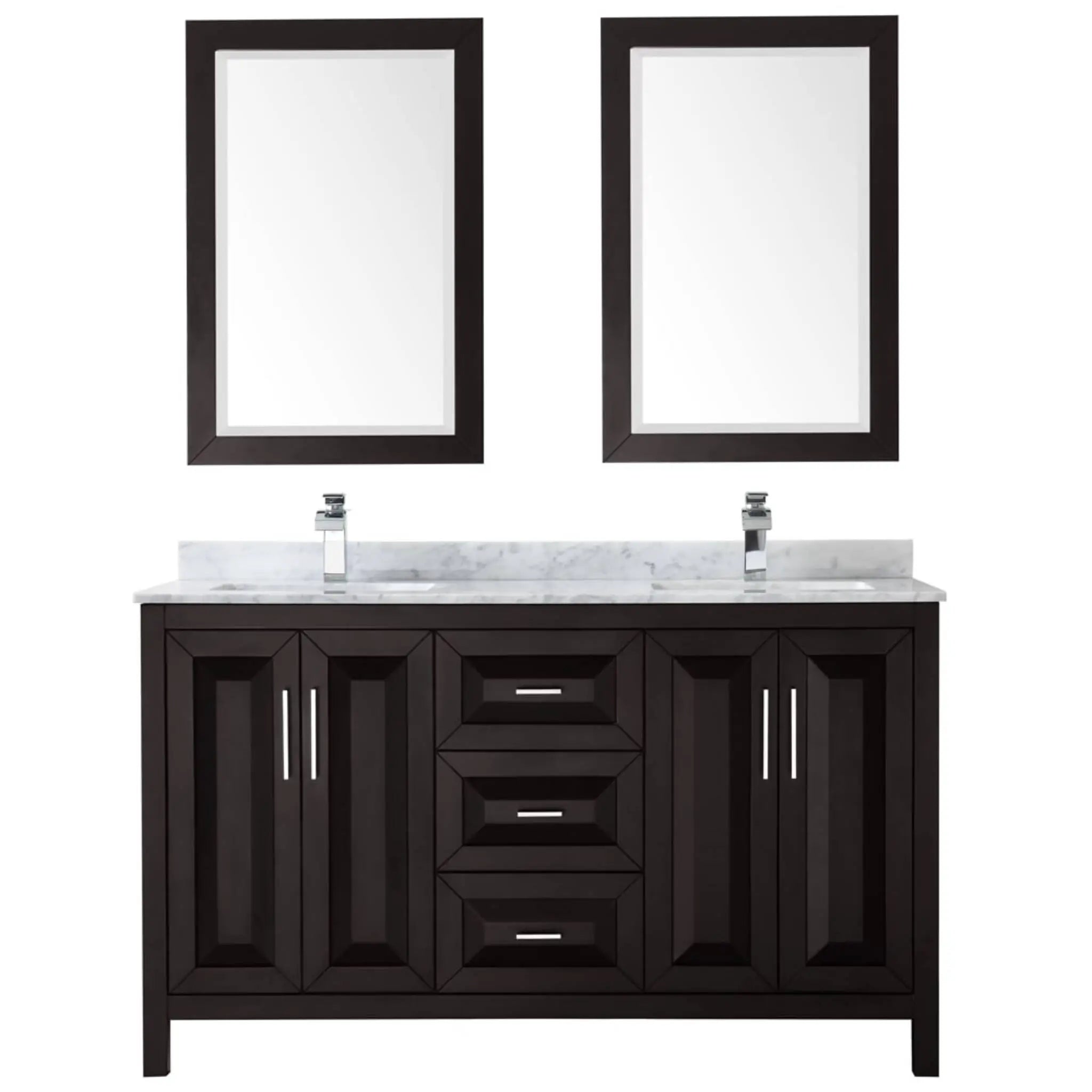 60" Daria Double Bathroom Vanity in Dark Espresso with Polished Chrome Trim & 24" Mirror by Wyndham