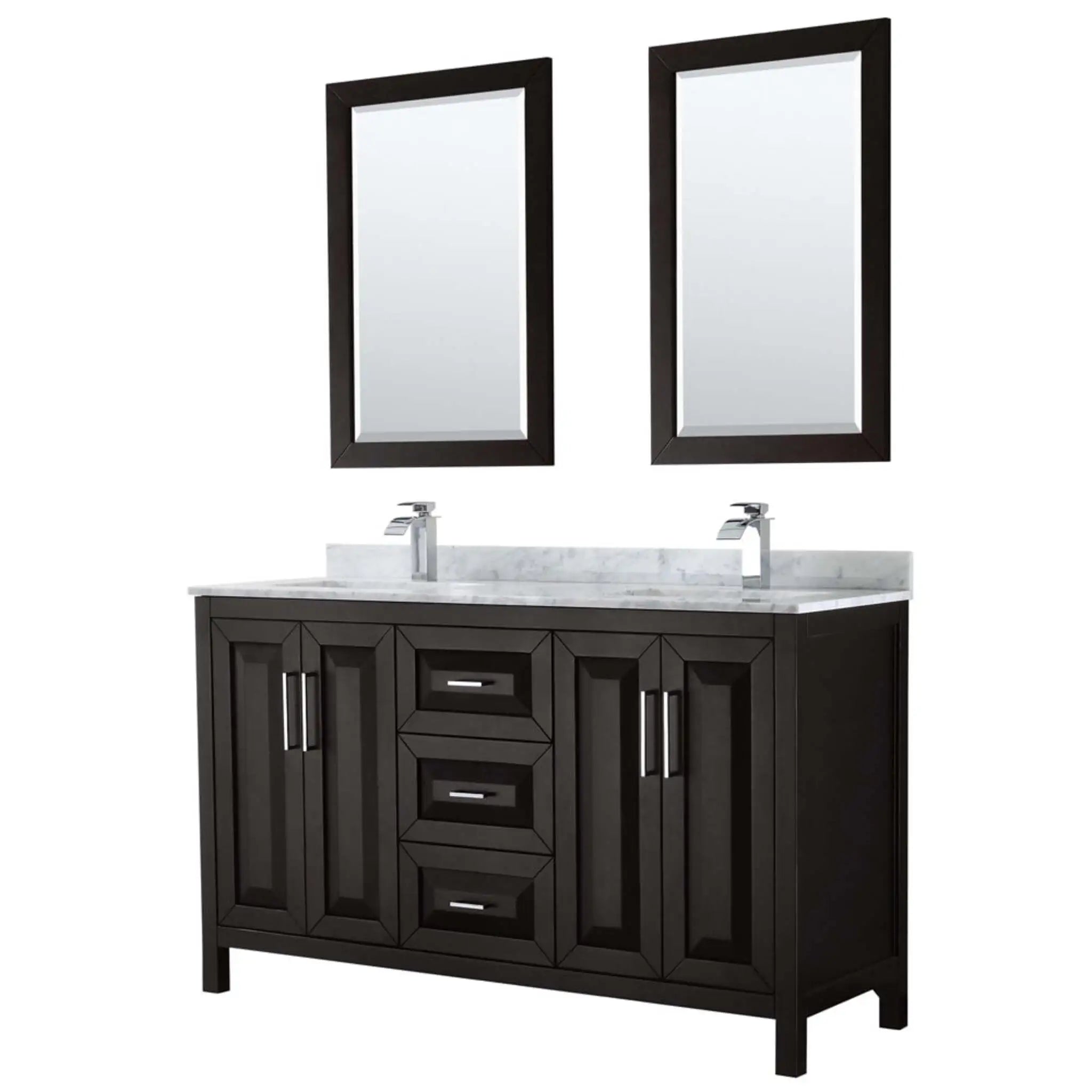 60" Daria Double Bathroom Vanity in Dark Espresso with Polished Chrome Trim & 24" Mirror by Wyndham