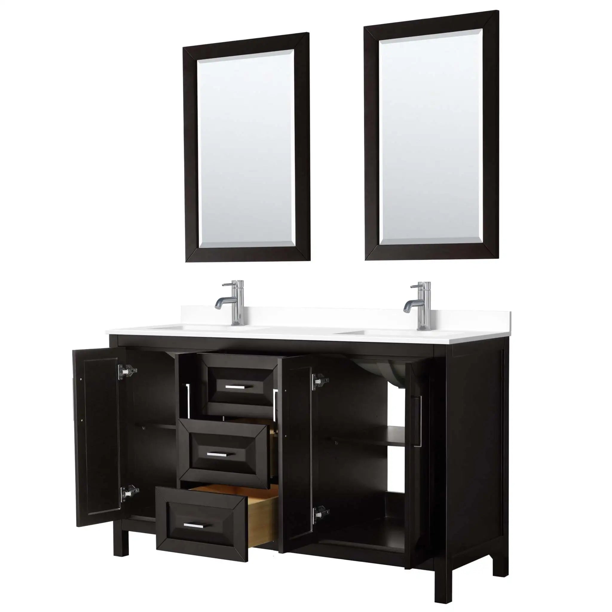 60" Daria Double Bathroom Vanity in Dark Espresso with Polished Chrome Trim & 24" Mirror by Wyndham