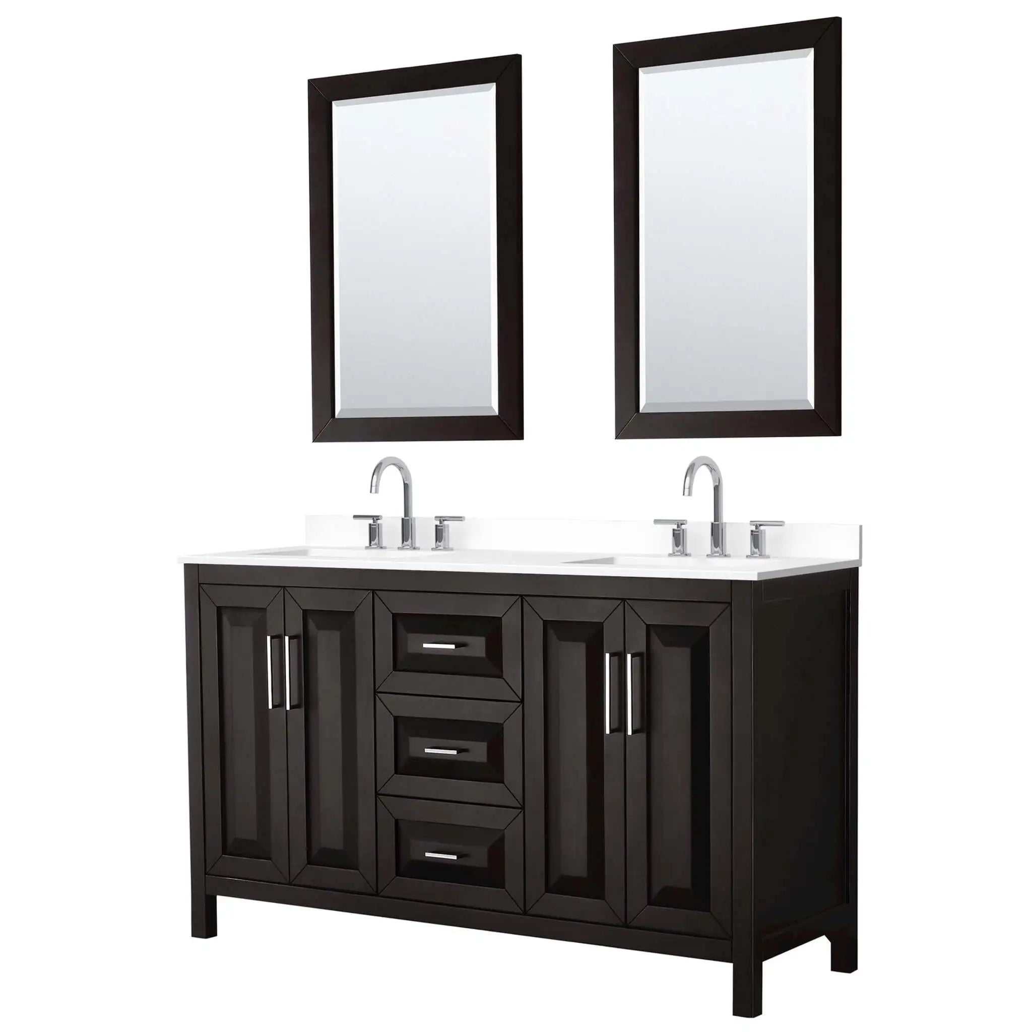 60" Daria Double Bathroom Vanity in Dark Espresso with Polished Chrome Trim & 24" Mirror by Wyndham