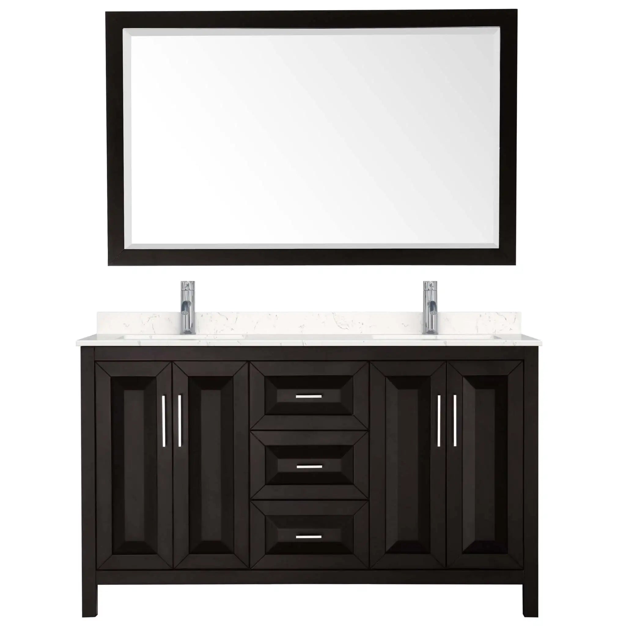 60" Daria Double Bathroom Vanity in Dark Espresso with Polished Chrome Trim & 58" Mirror by Wyndham