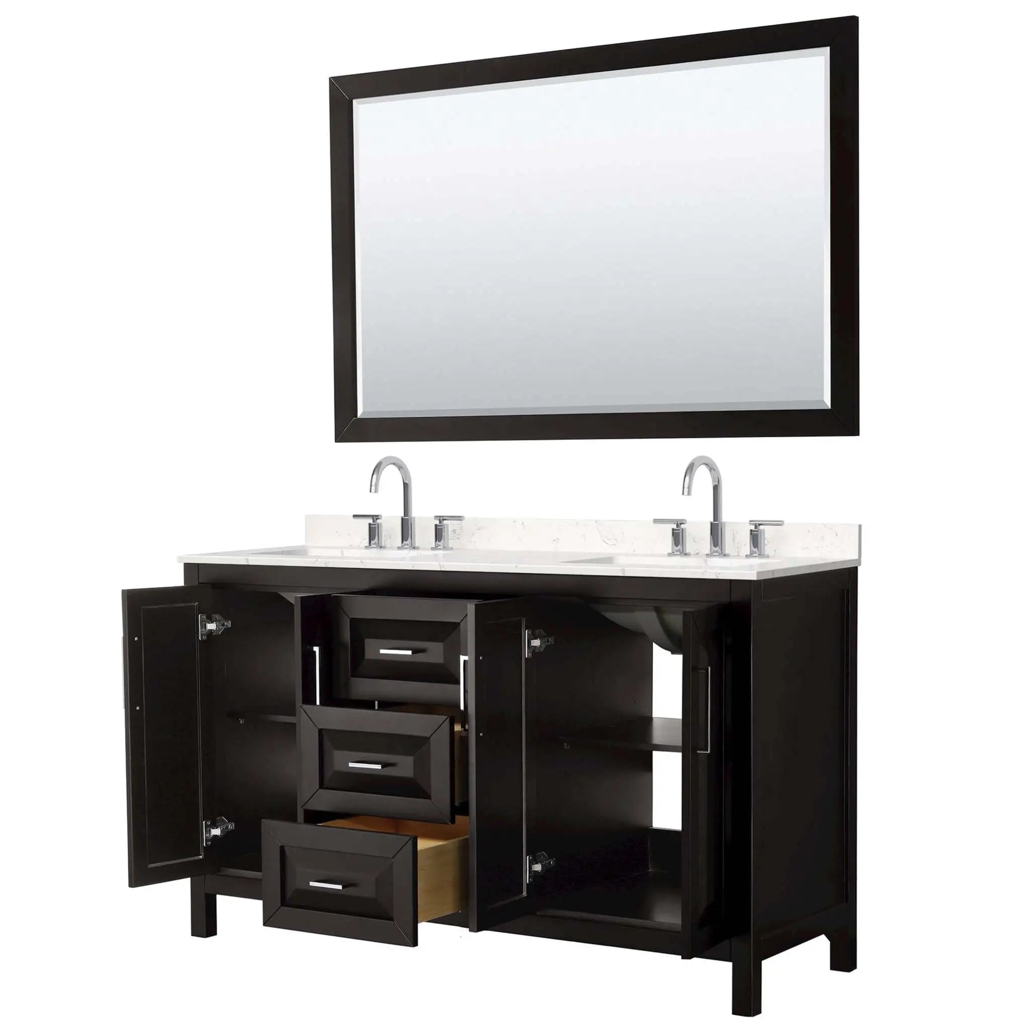 60" Daria Double Bathroom Vanity in Dark Espresso with Polished Chrome Trim & 58" Mirror by Wyndham