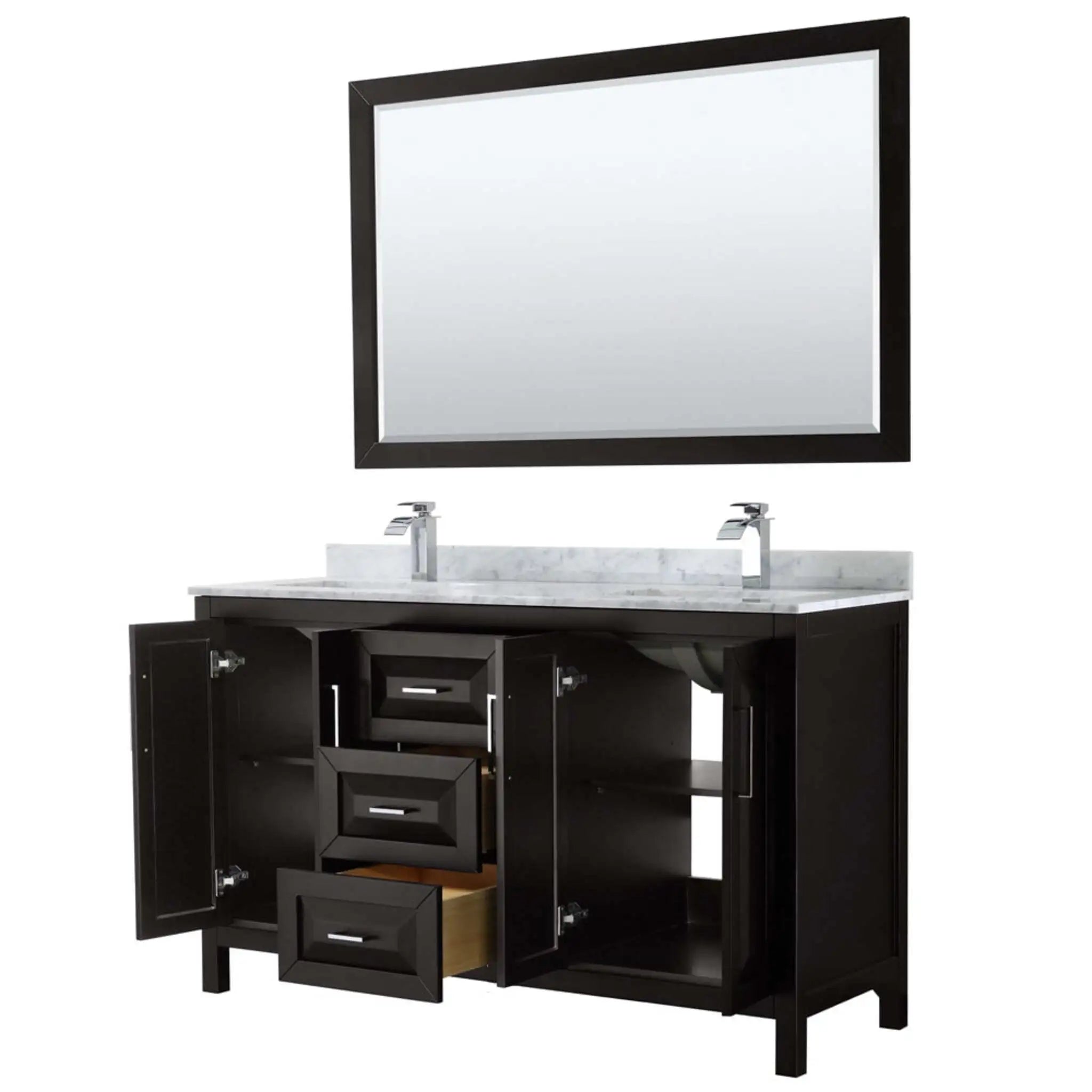 60" Daria Double Bathroom Vanity in Dark Espresso with Polished Chrome Trim & 58" Mirror by Wyndham