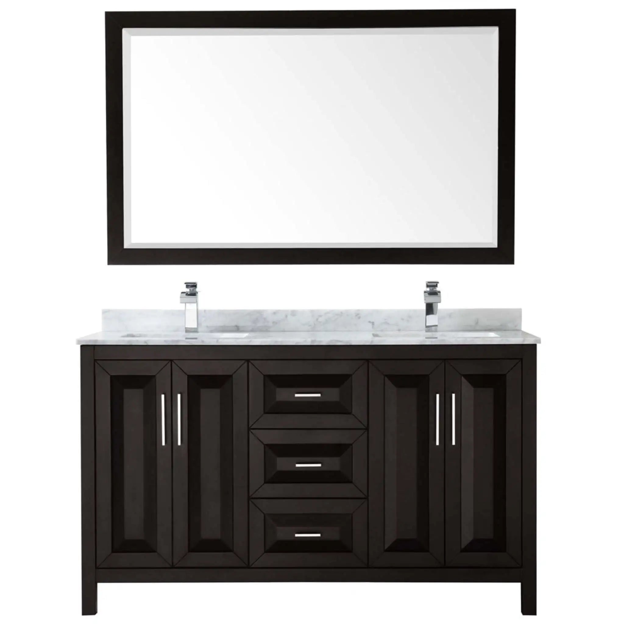60" Daria Double Bathroom Vanity in Dark Espresso with Polished Chrome Trim & 58" Mirror by Wyndham