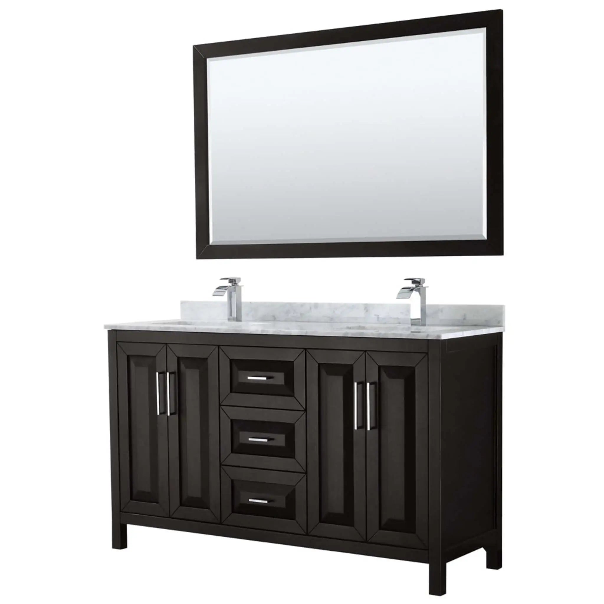 60" Daria Double Bathroom Vanity in Dark Espresso with Polished Chrome Trim & 58" Mirror by Wyndham