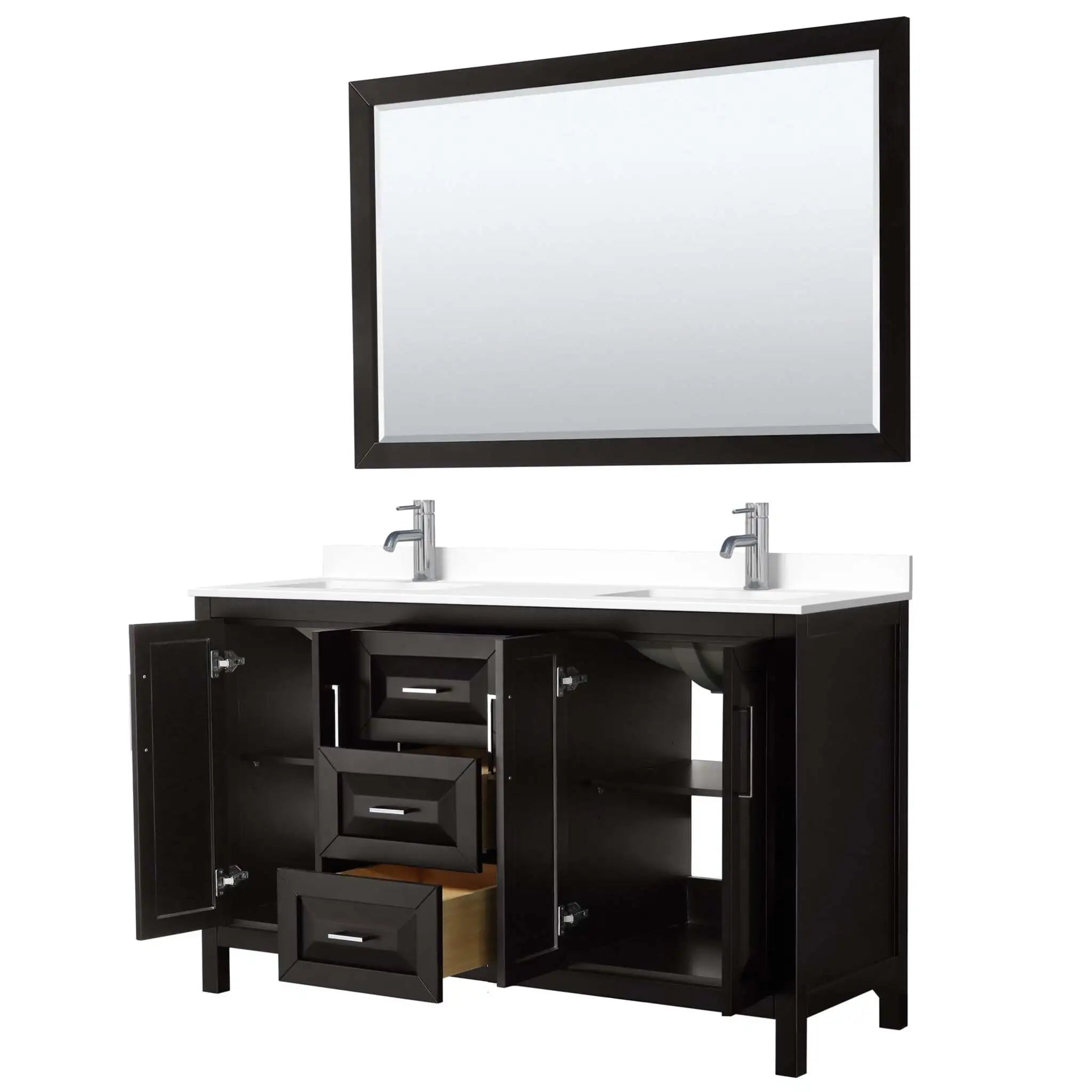 60" Daria Double Bathroom Vanity in Dark Espresso with Polished Chrome Trim & 58" Mirror by Wyndham