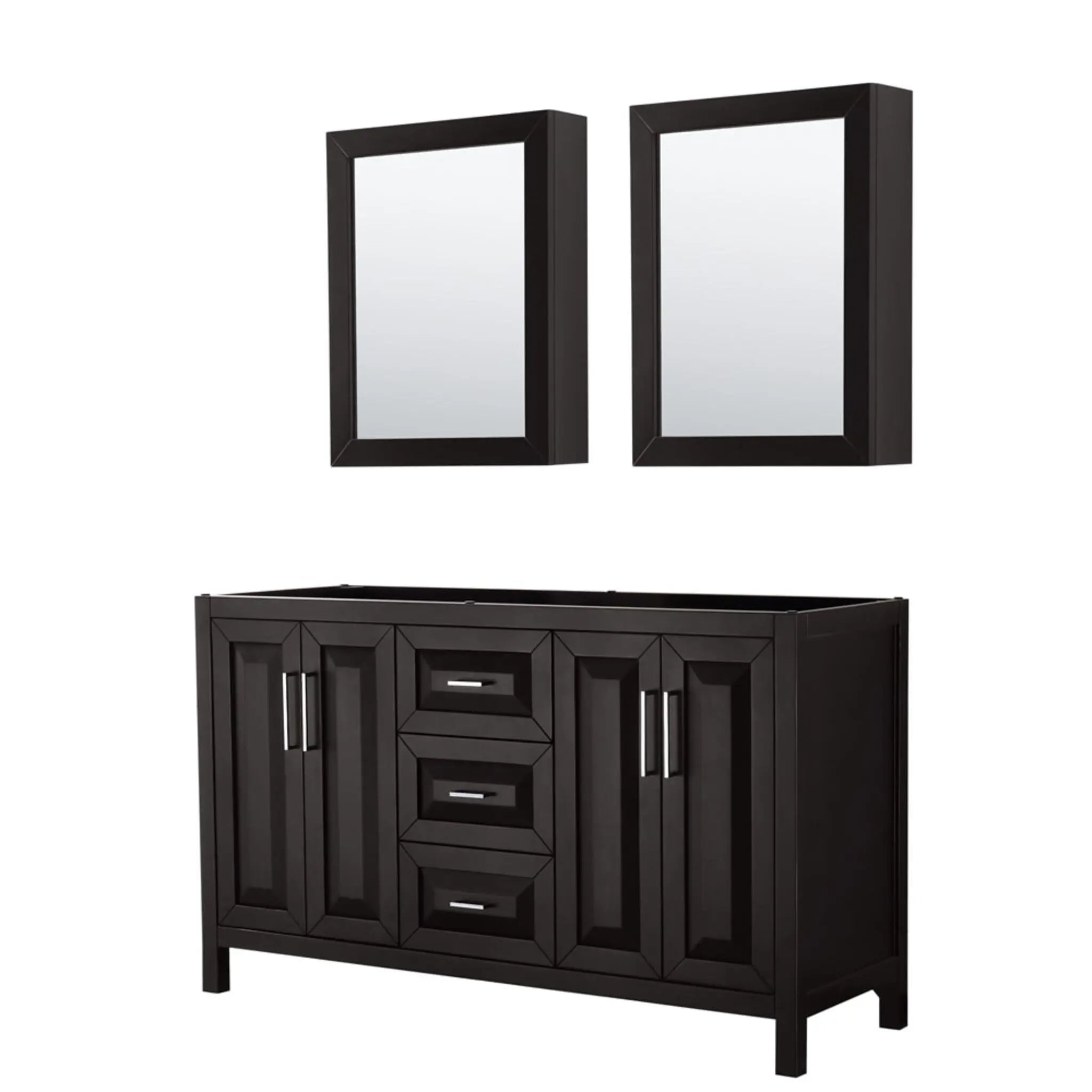 60" Daria Double Bathroom Vanity in Dark Espresso with Polished Chrome Trim & Medicine Cabinet by Wyndham