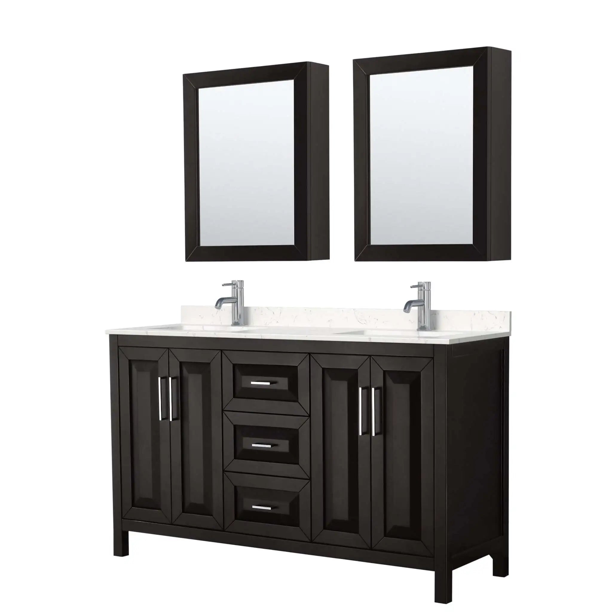 60" Daria Double Bathroom Vanity in Dark Espresso with Polished Chrome Trim & Medicine Cabinet by Wyndham