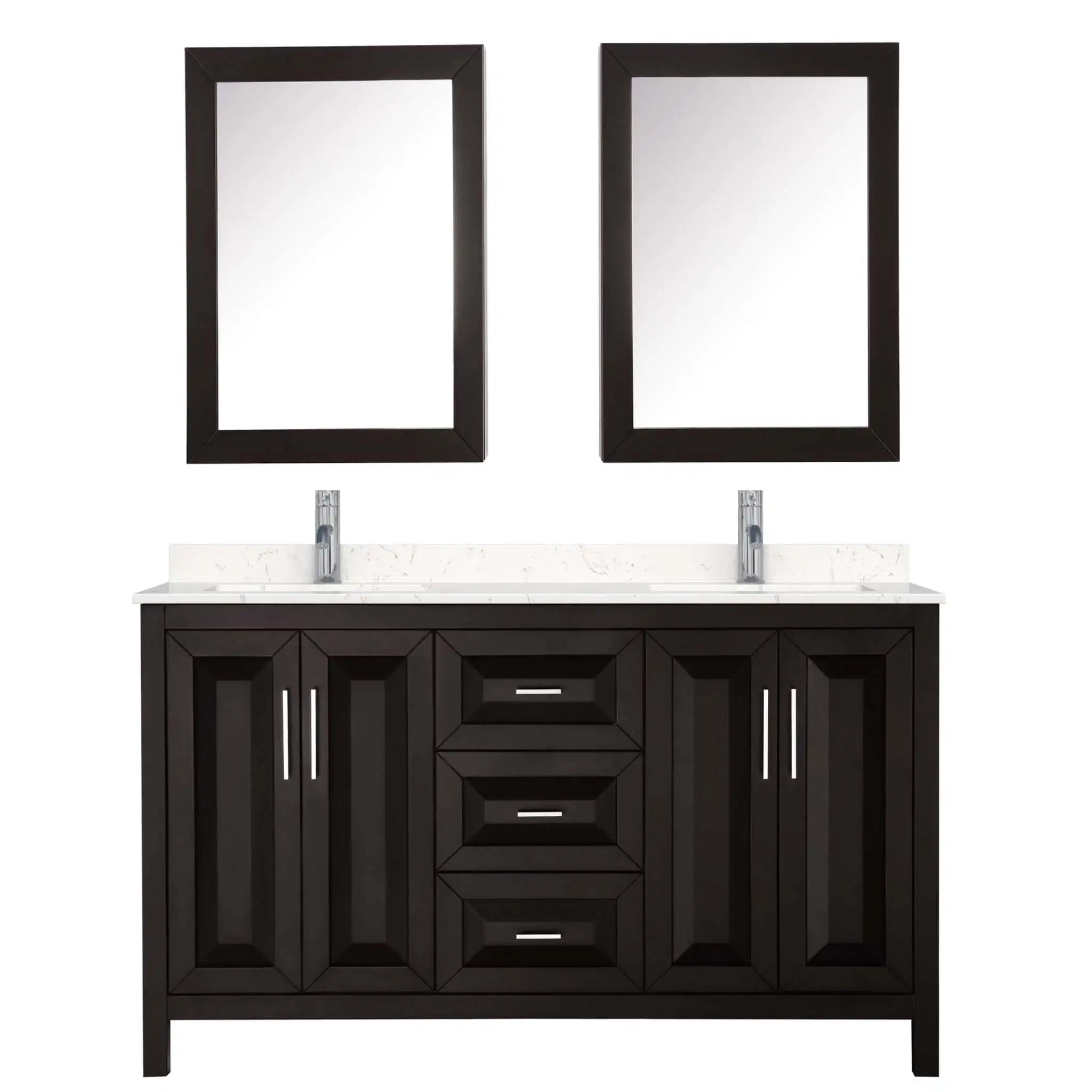 60" Daria Double Bathroom Vanity in Dark Espresso with Polished Chrome Trim & Medicine Cabinet by Wyndham