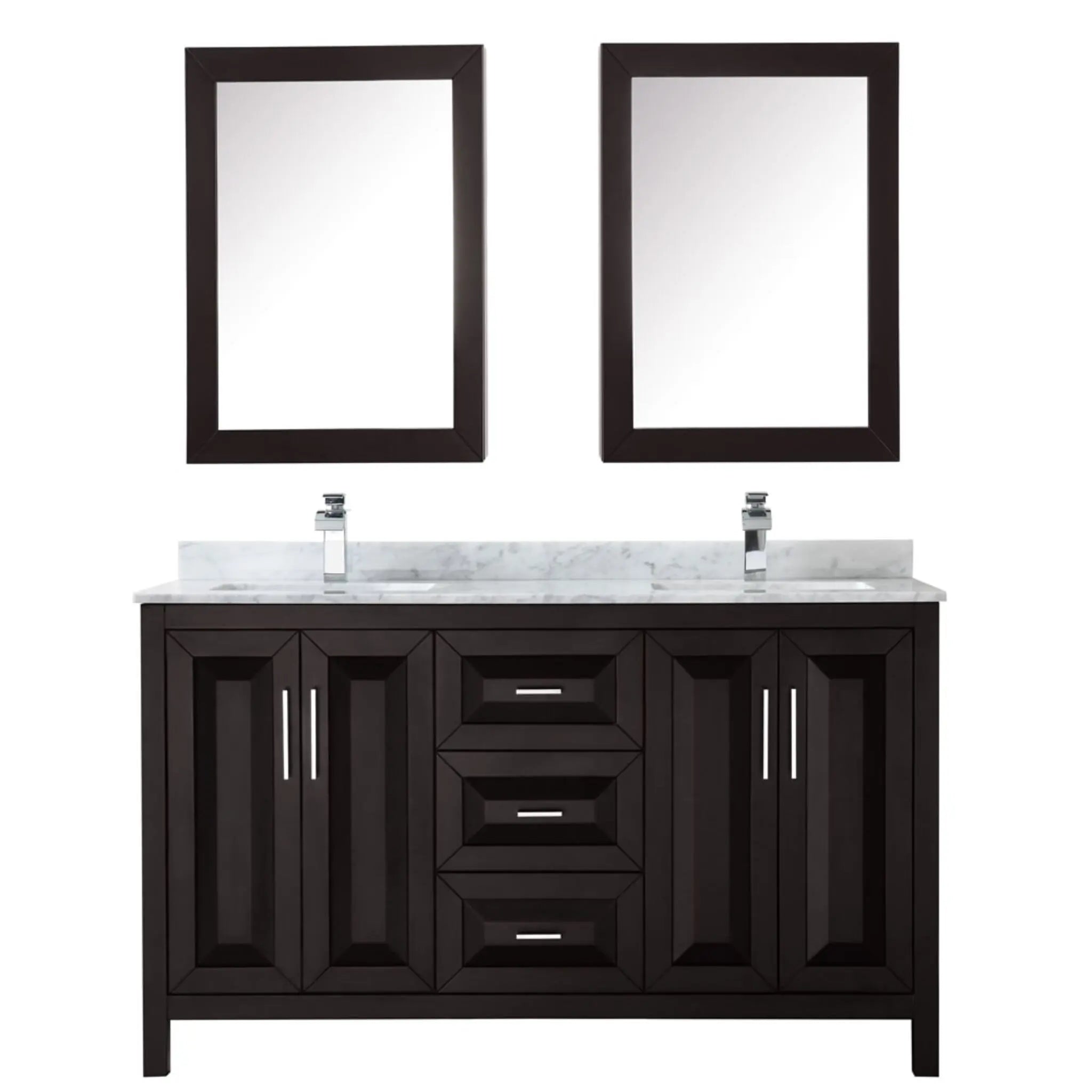 60" Daria Double Bathroom Vanity in Dark Espresso with Polished Chrome Trim & Medicine Cabinet by Wyndham