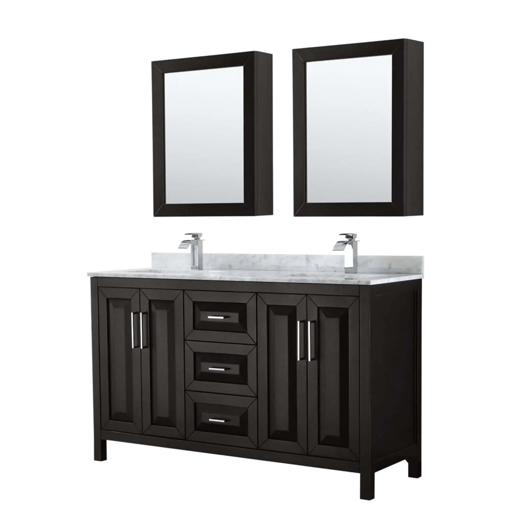 60" Daria Double Bathroom Vanity in Dark Espresso with Polished Chrome Trim & Medicine Cabinet by Wyndham