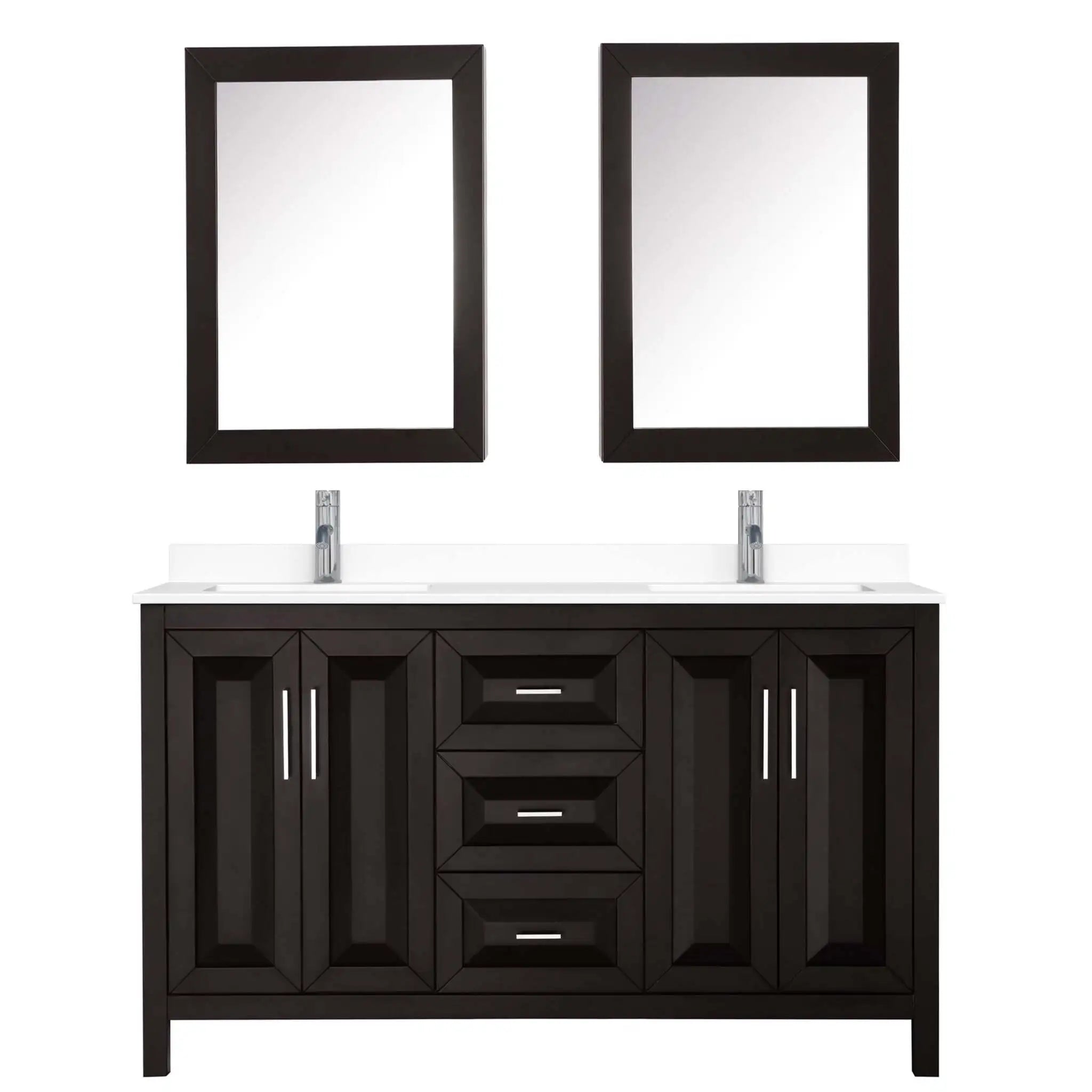 60" Daria Double Bathroom Vanity in Dark Espresso with Polished Chrome Trim & Medicine Cabinet by Wyndham
