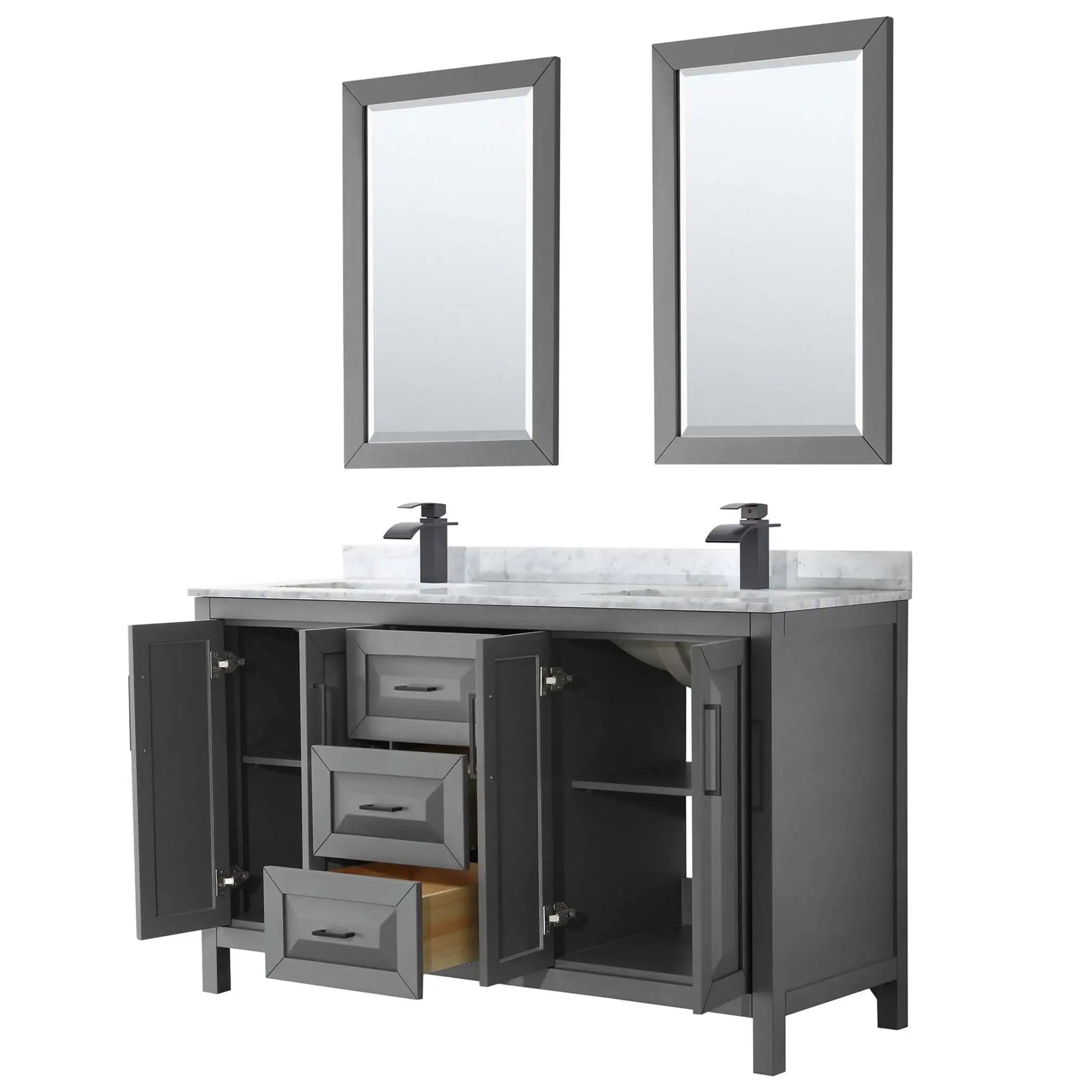 60" Daria Double Bathroom Vanity in Dark Gray with Matte Black Trim & 24" Mirror by Wyndham