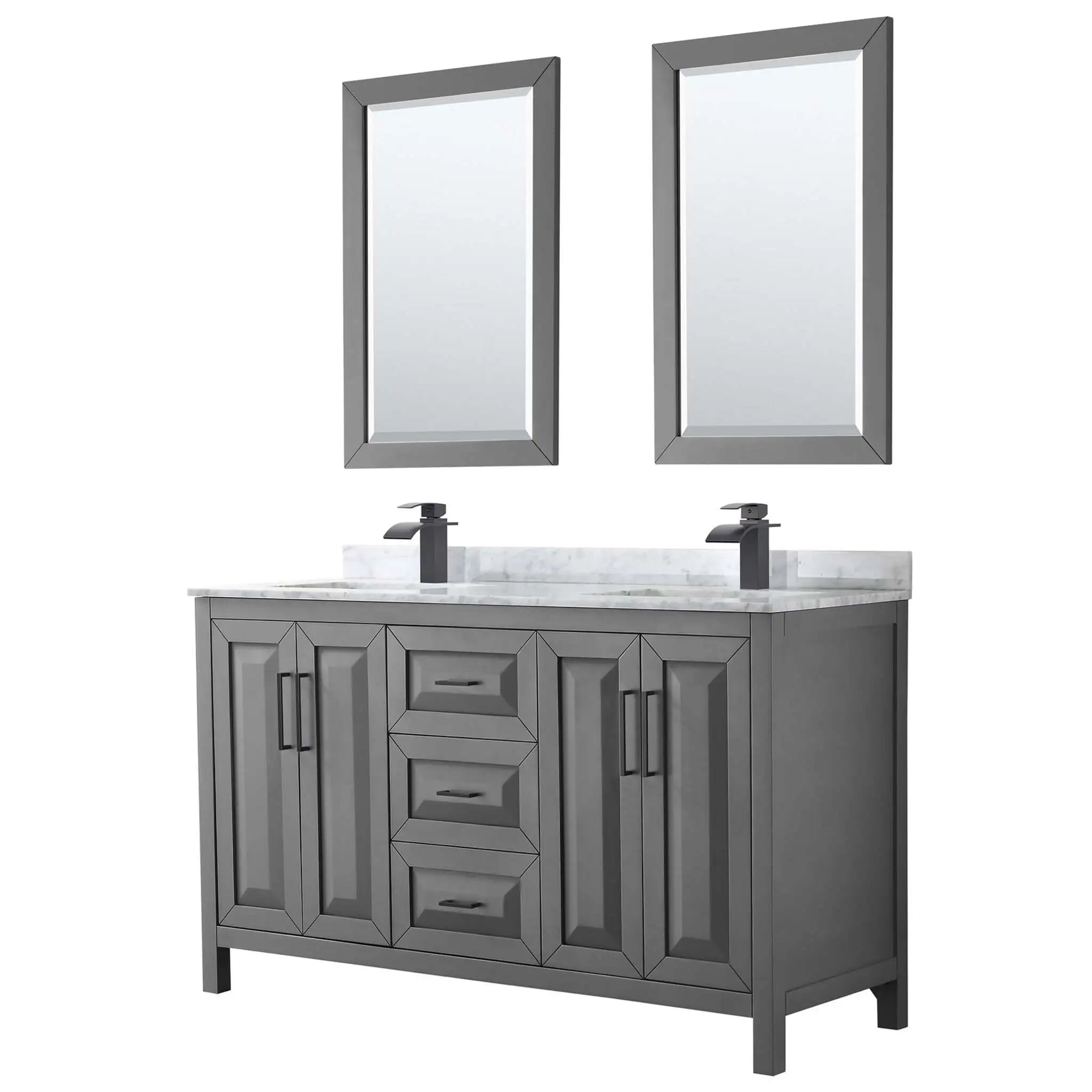 60" Daria Double Bathroom Vanity in Dark Gray with Matte Black Trim & 24" Mirror by Wyndham