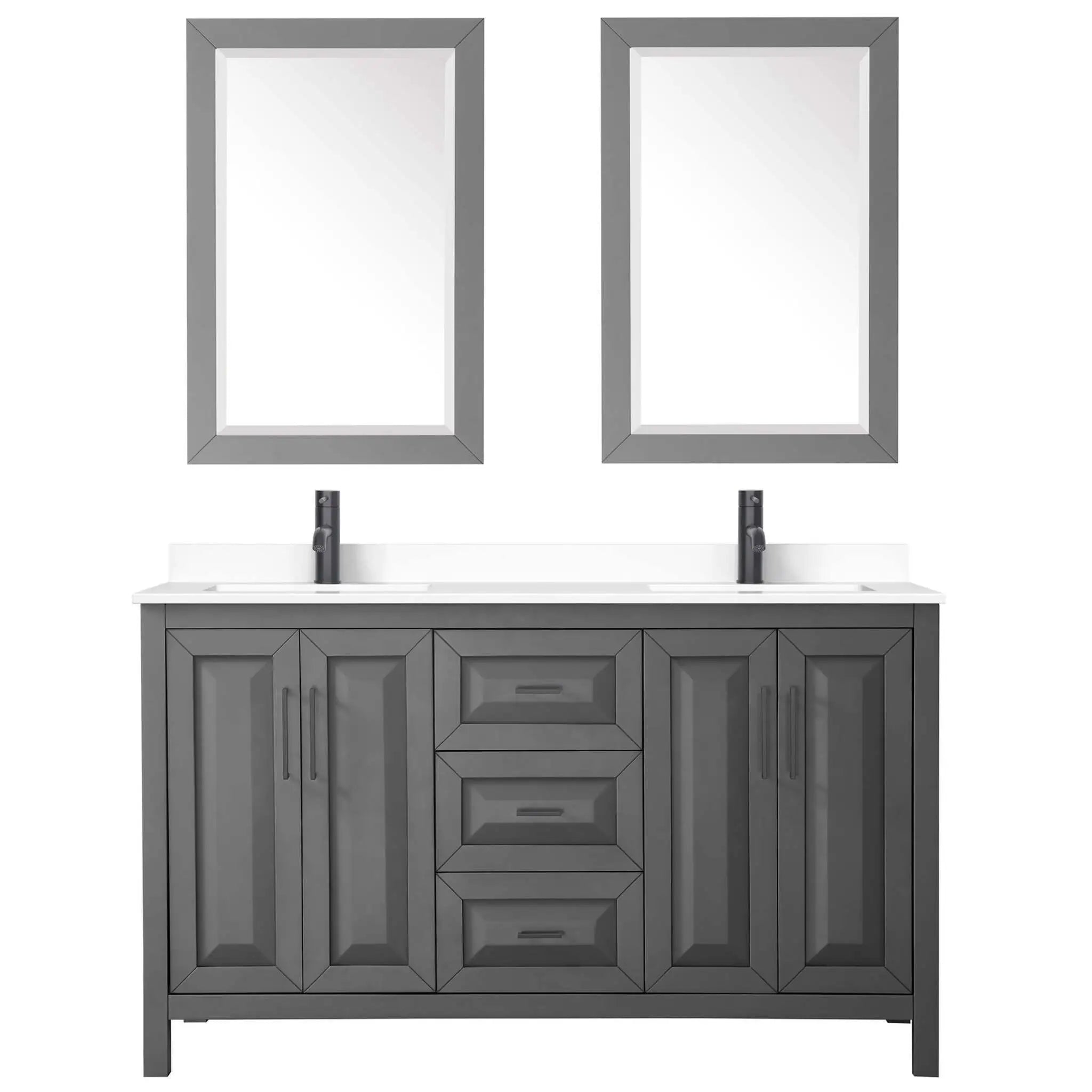 60" Daria Double Bathroom Vanity in Dark Gray with Matte Black Trim & 24" Mirror by Wyndham