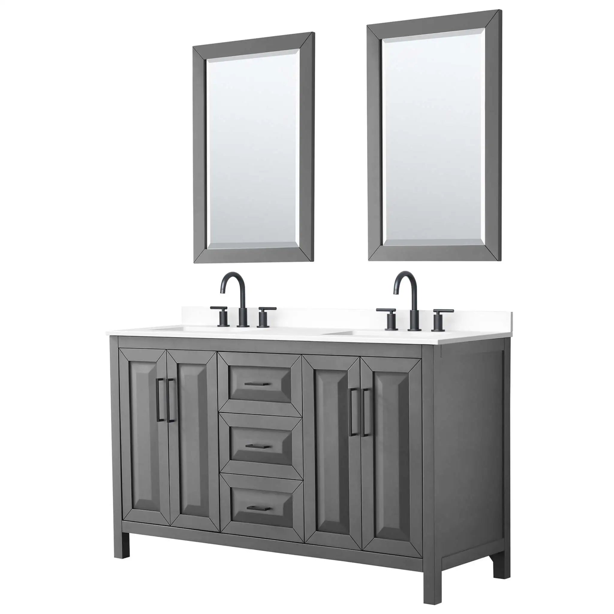 60" Daria Double Bathroom Vanity in Dark Gray with Matte Black Trim & 24" Mirror by Wyndham
