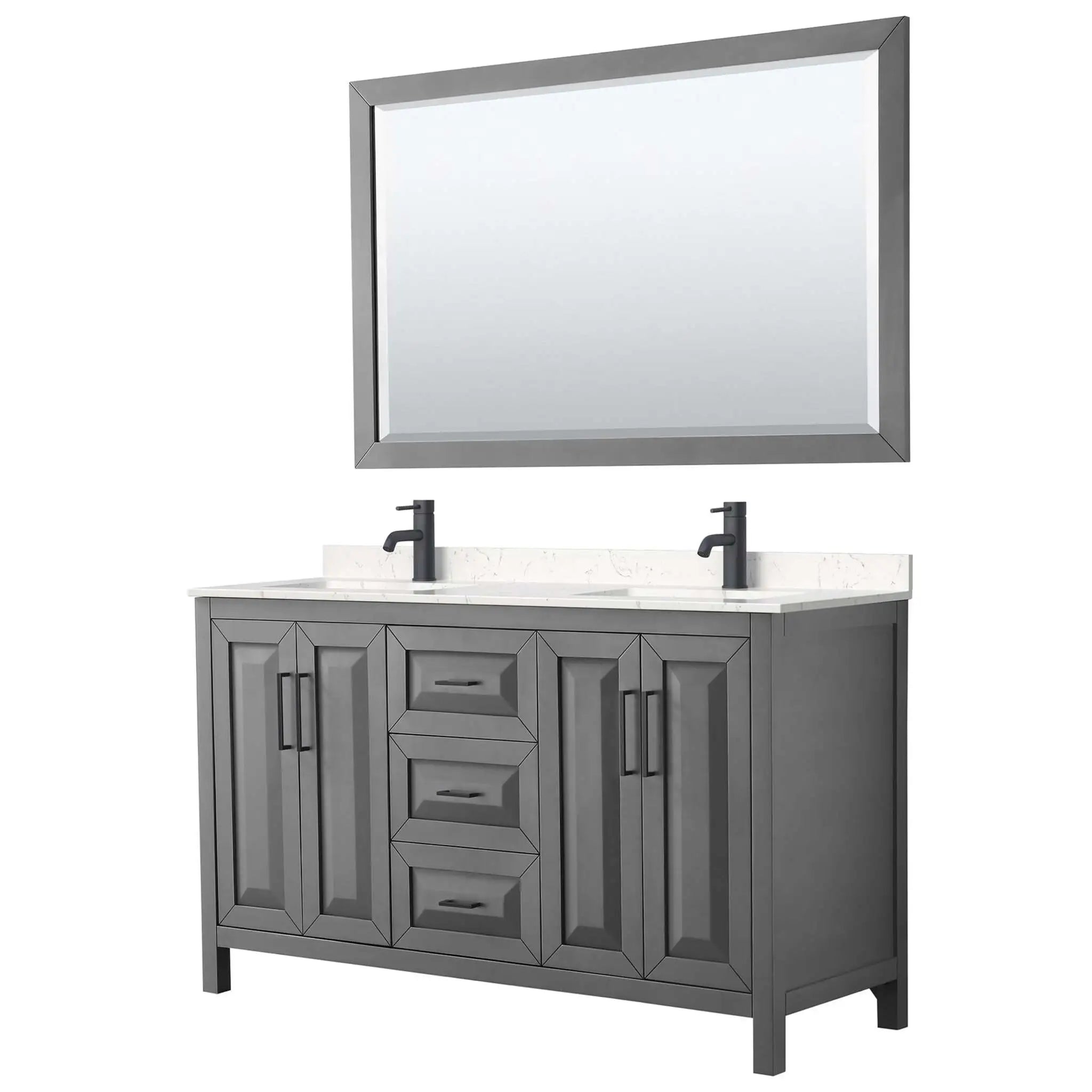60" Daria Double Bathroom Vanity in Dark Gray with Matte Black Trim & 58" Mirror by Wyndham