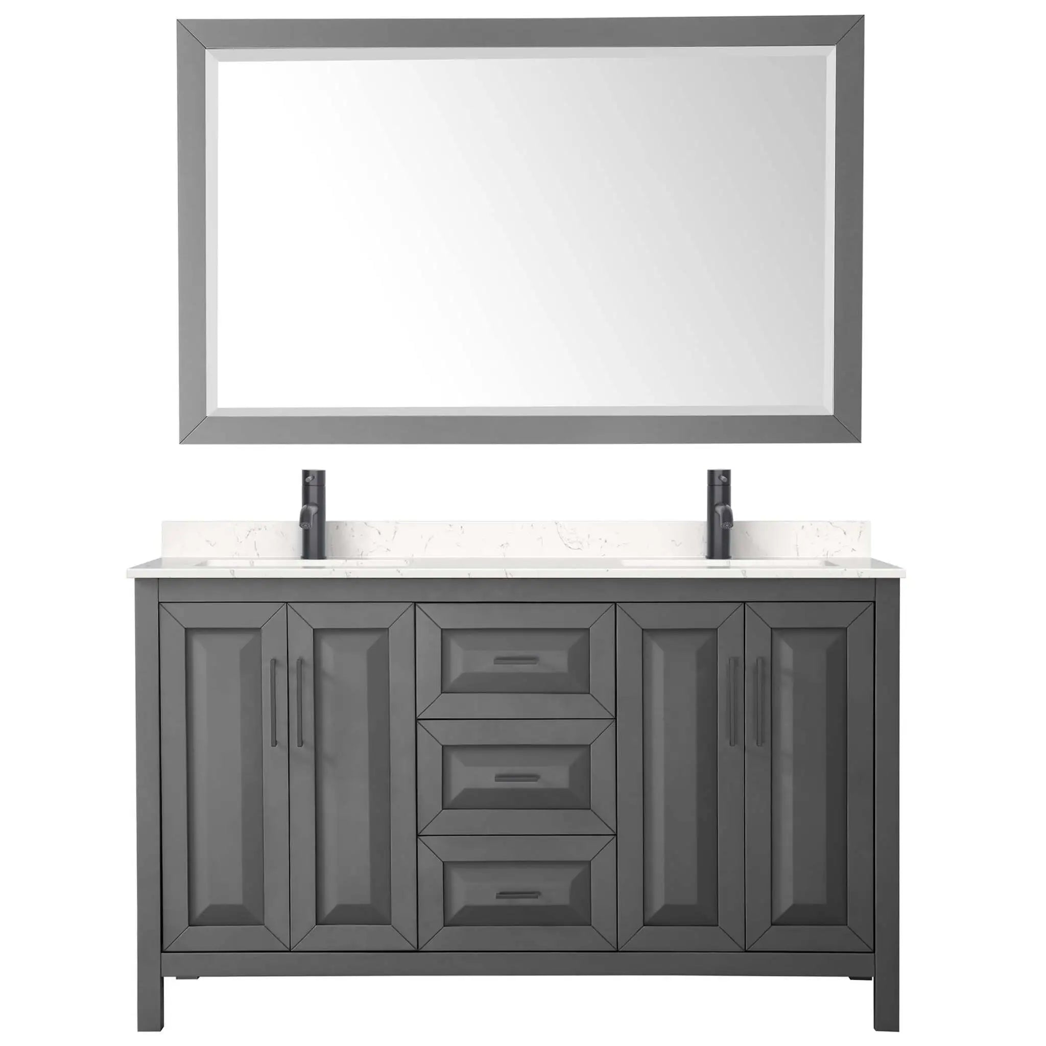 60" Daria Double Bathroom Vanity in Dark Gray with Matte Black Trim & 58" Mirror by Wyndham