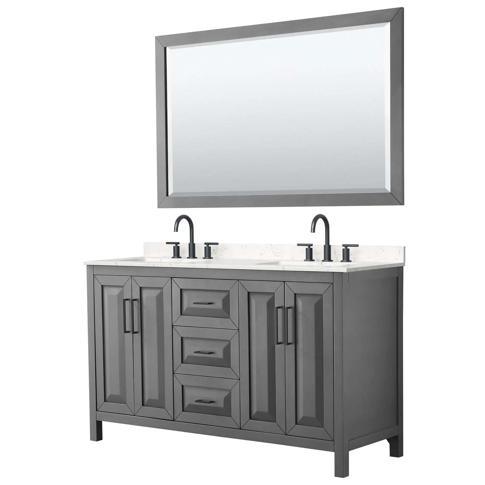 60" Daria Double Bathroom Vanity in Dark Gray with Matte Black Trim & 58" Mirror by Wyndham