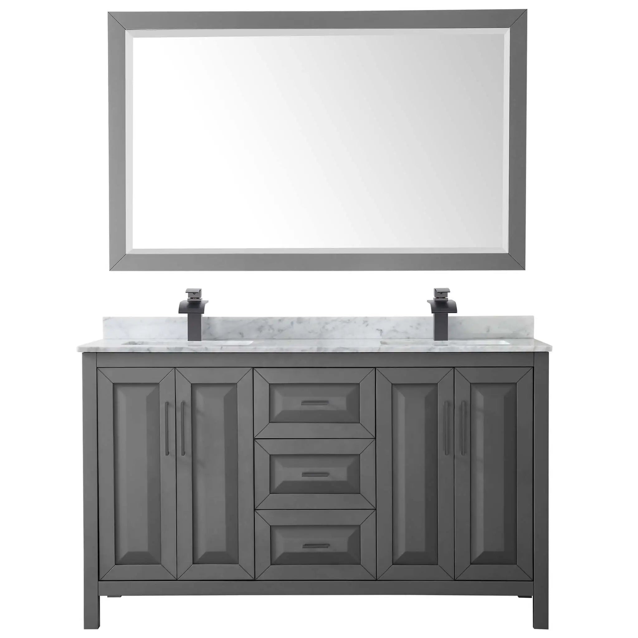 60" Daria Double Bathroom Vanity in Dark Gray with Matte Black Trim & 58" Mirror by Wyndham