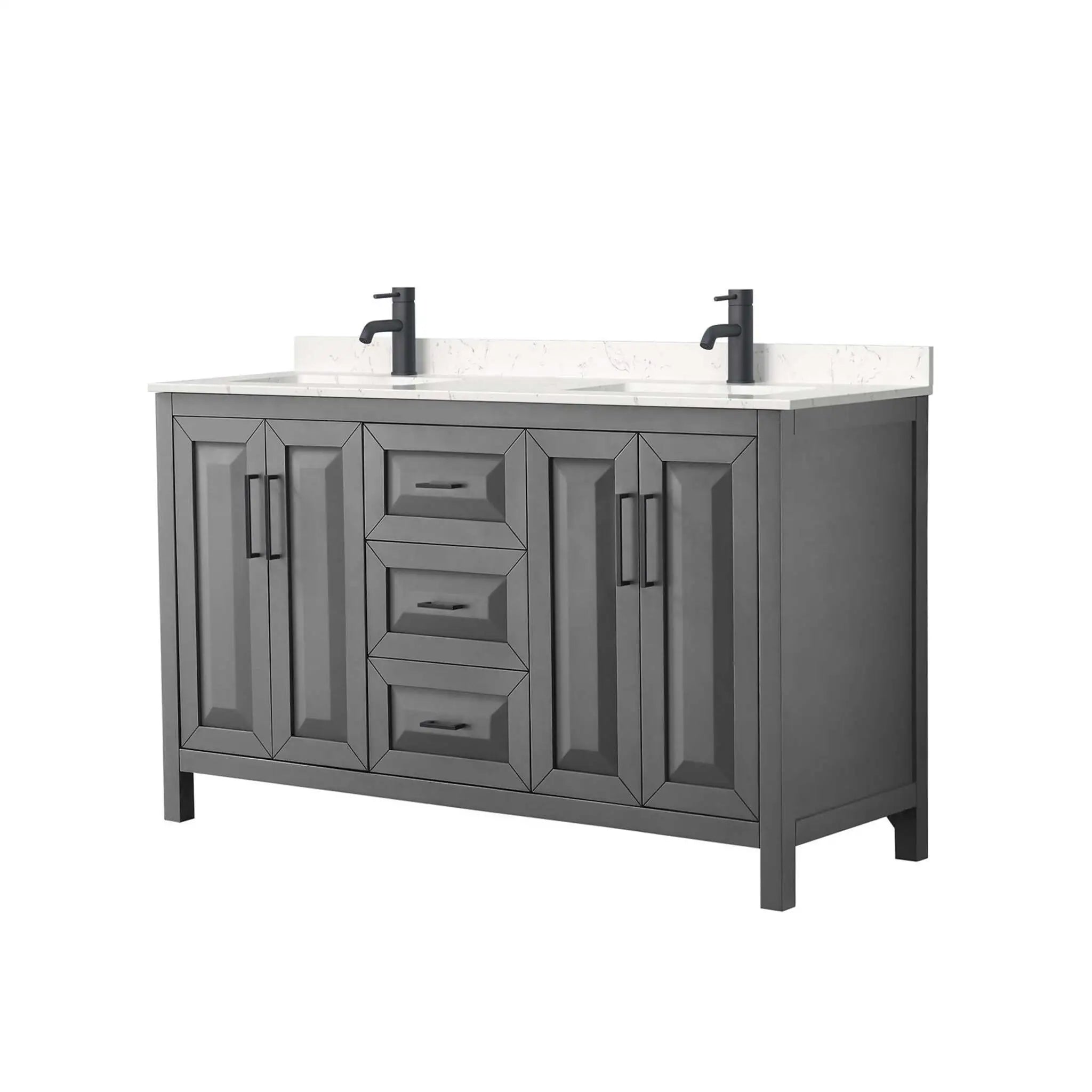 60" Daria Double Bathroom Vanity in Dark Gray with Matte Black Trim by Wyndham