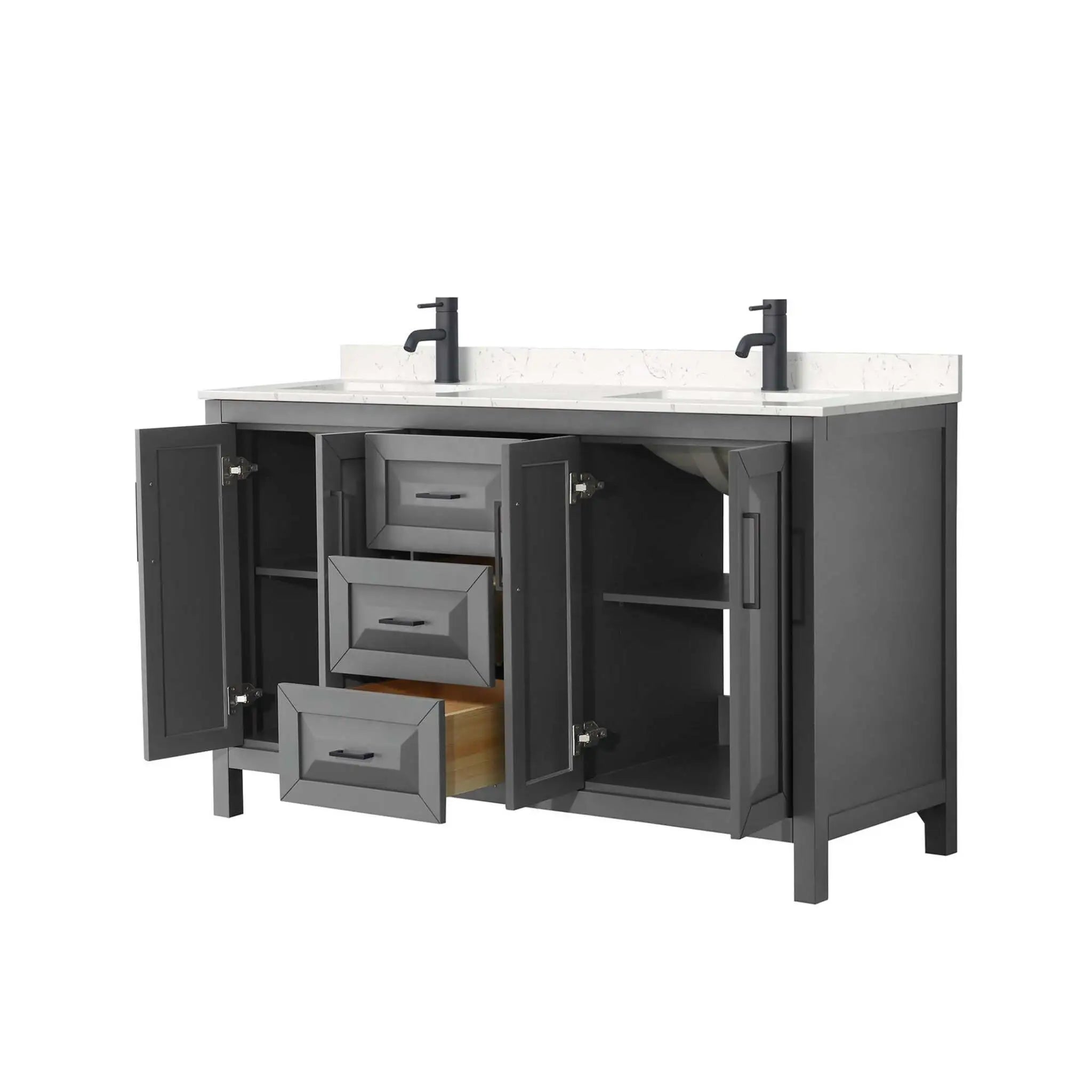 60" Daria Double Bathroom Vanity in Dark Gray with Matte Black Trim by Wyndham