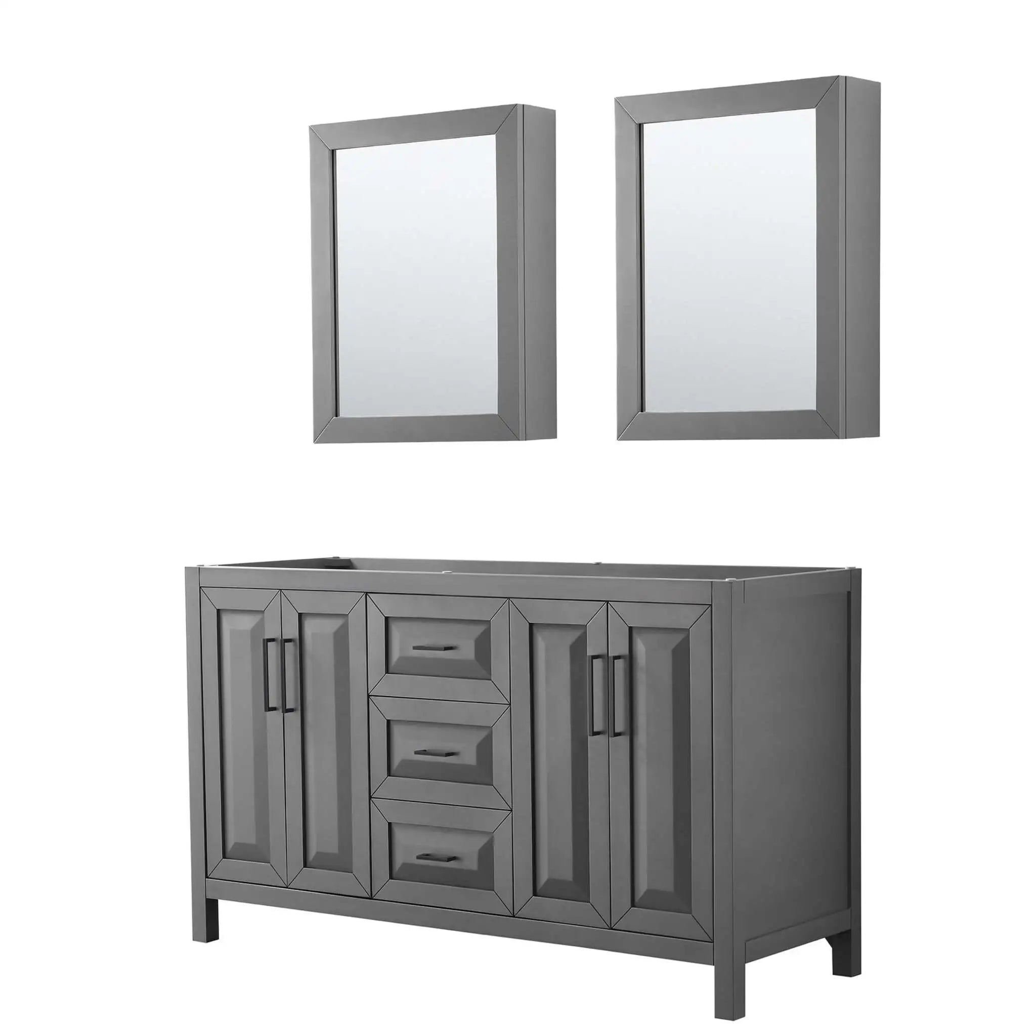 60" Daria Double Bathroom Vanity in Dark Gray with Matte Black Trim & Medicine Cabinet by Wyndham