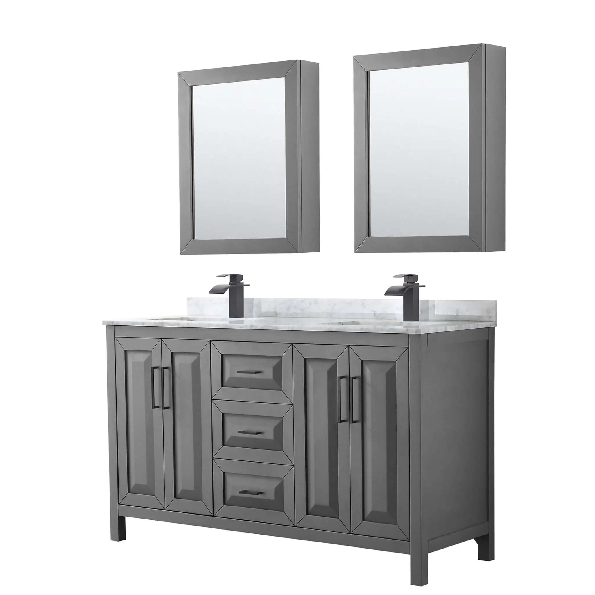 60" Daria Double Bathroom Vanity in Dark Gray with Matte Black Trim & Medicine Cabinet by Wyndham