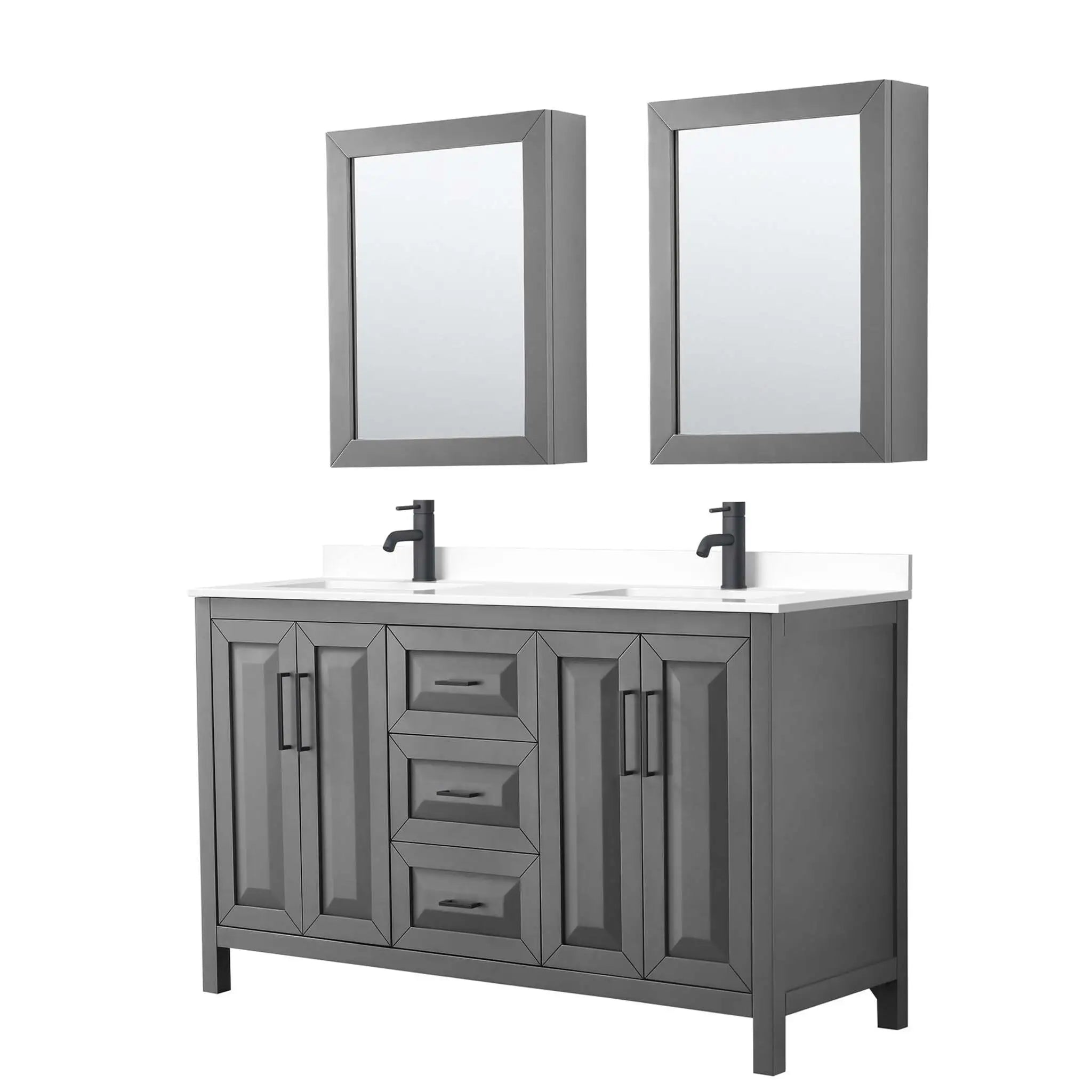 60" Daria Double Bathroom Vanity in Dark Gray with Matte Black Trim & Medicine Cabinet by Wyndham